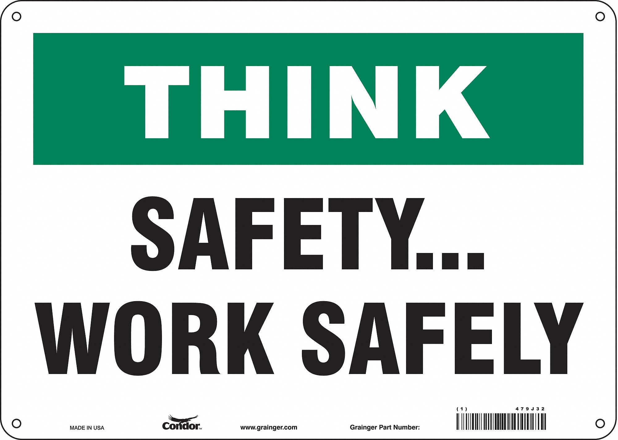Safety Sign: Aluminum, Mounting Holes Sign Mounting, 10 in x 14 in Nominal Sign Size, 0.032 in Thick
