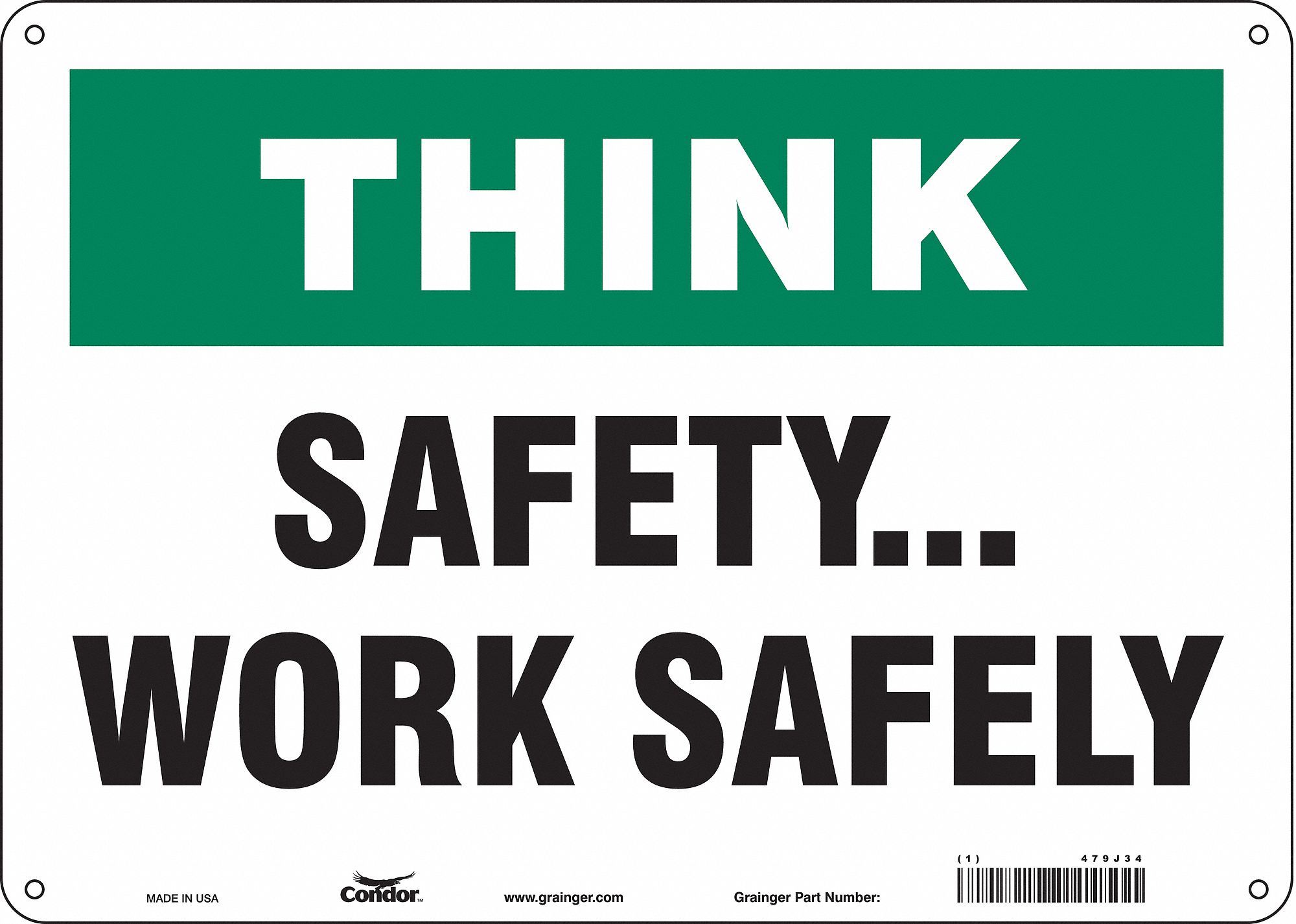 Safety Sign: Polyethylene, Mounting Holes Sign Mounting, 10 in x 14 in Nominal Sign Size, Think