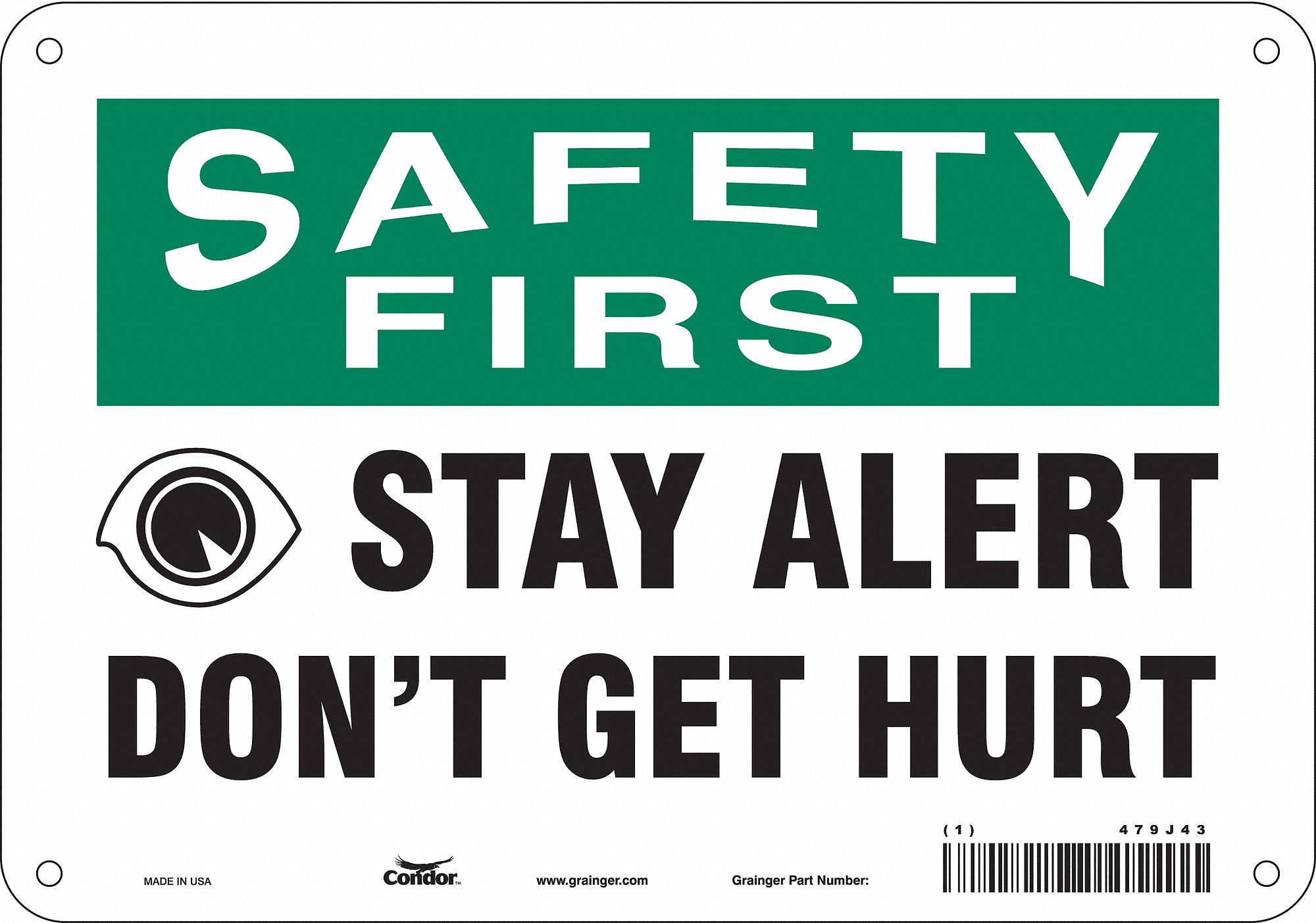 Safety Sign: Aluminum, Mounting Holes Sign Mounting, 7 in x 10 in Nominal Sign Size, 0.032 in Thick