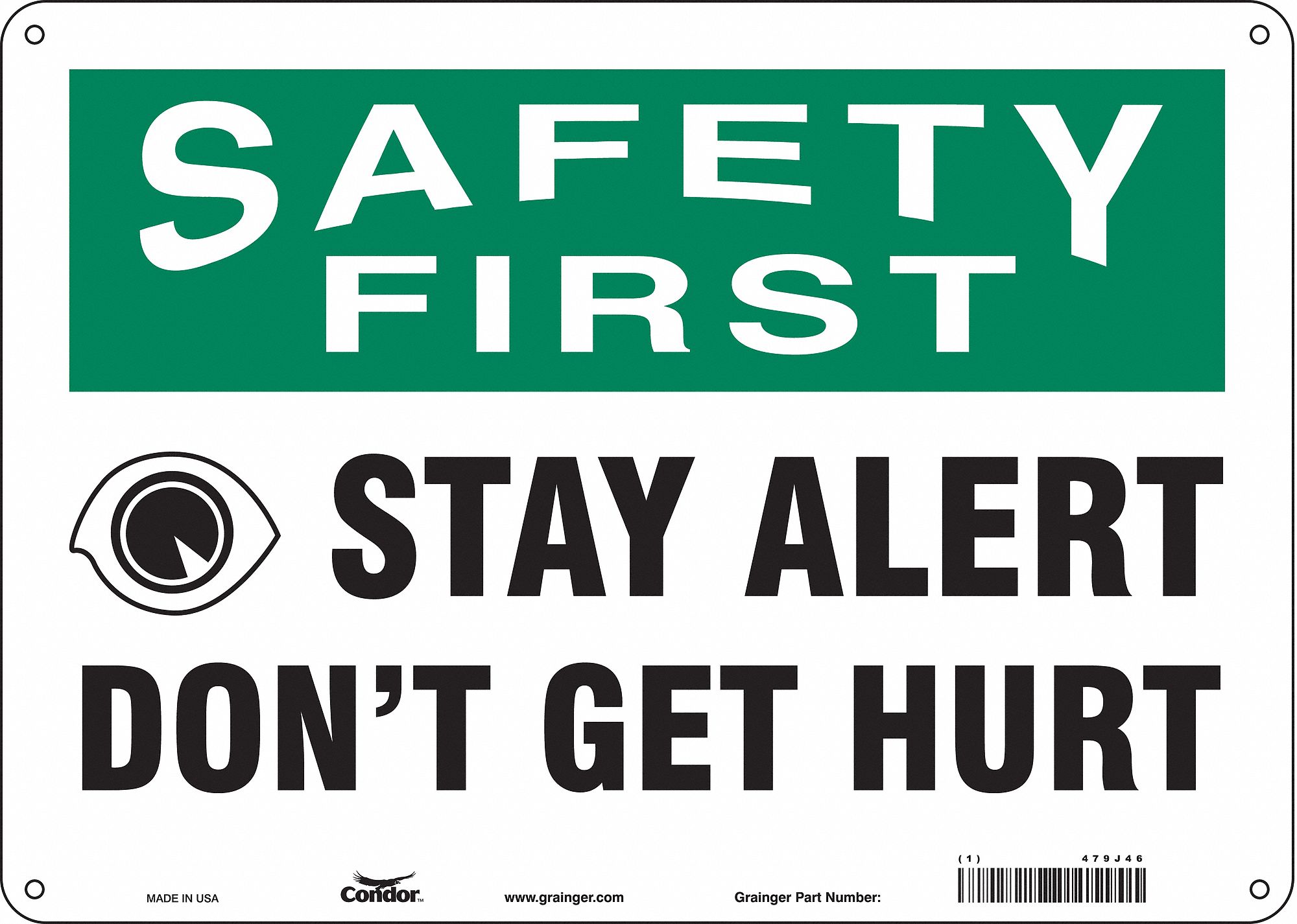 Safety Sign: Polyethylene, Mounting Holes Sign Mounting, 10 in x 14 in Nominal Sign Size, Wall