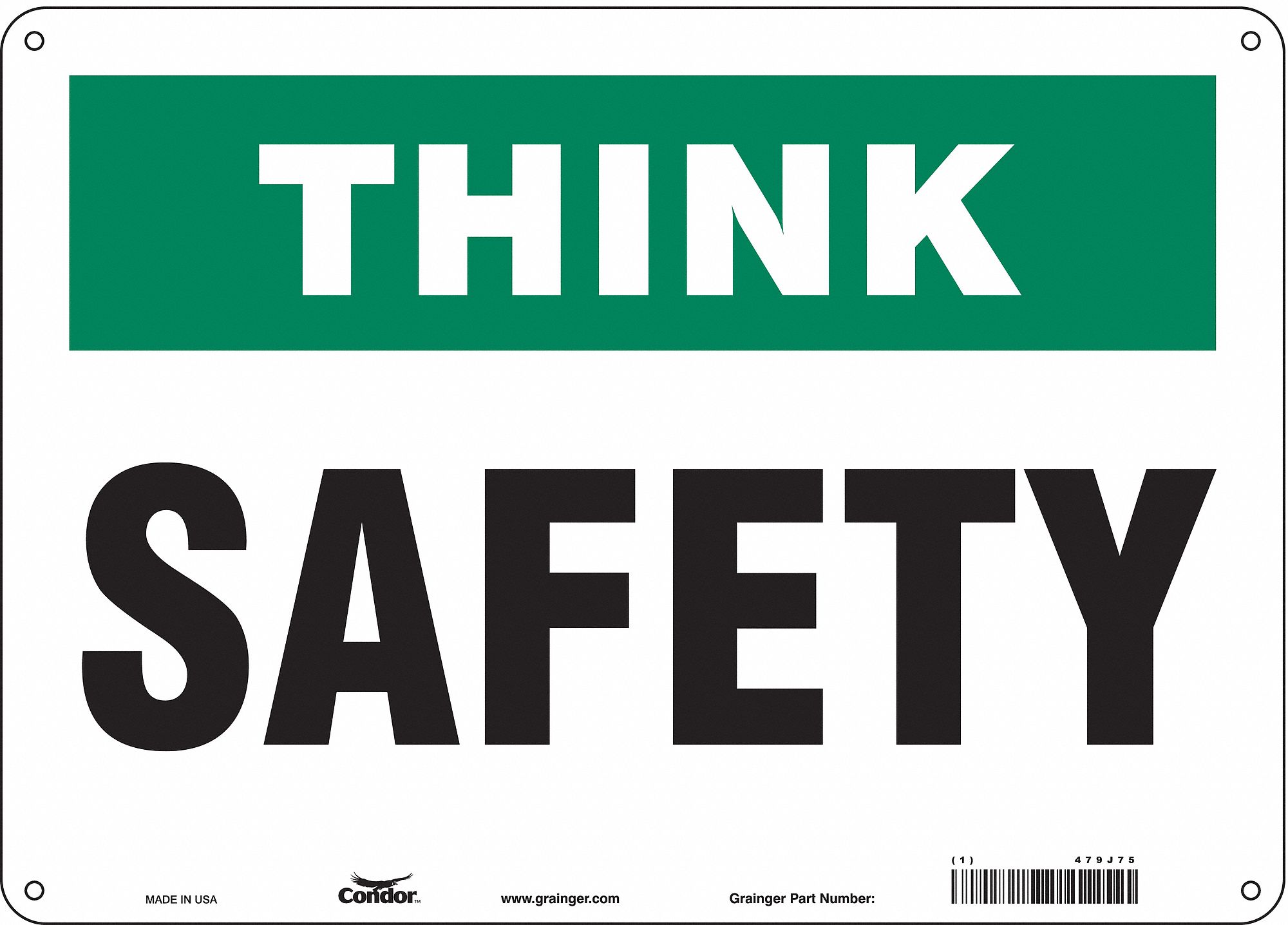 Safety Sign: Polyethylene, Mounting Holes Sign Mounting, 10 in x 14 in Nominal Sign Size, Safety