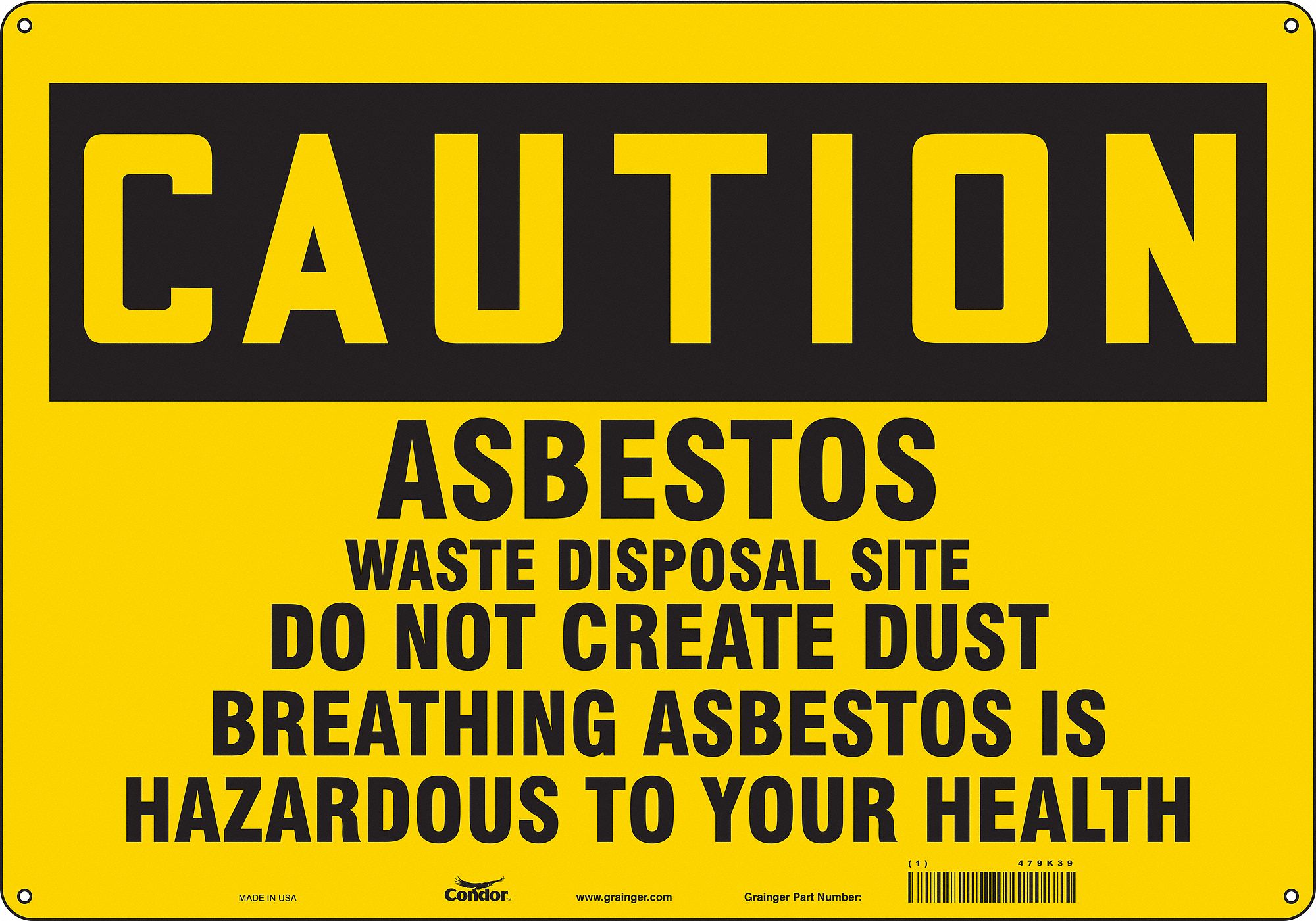 Safety Sign: Aluminum, Mounting Holes Sign Mounting, 14 in x 20 in Nominal Sign Size, 0.032 in Thick