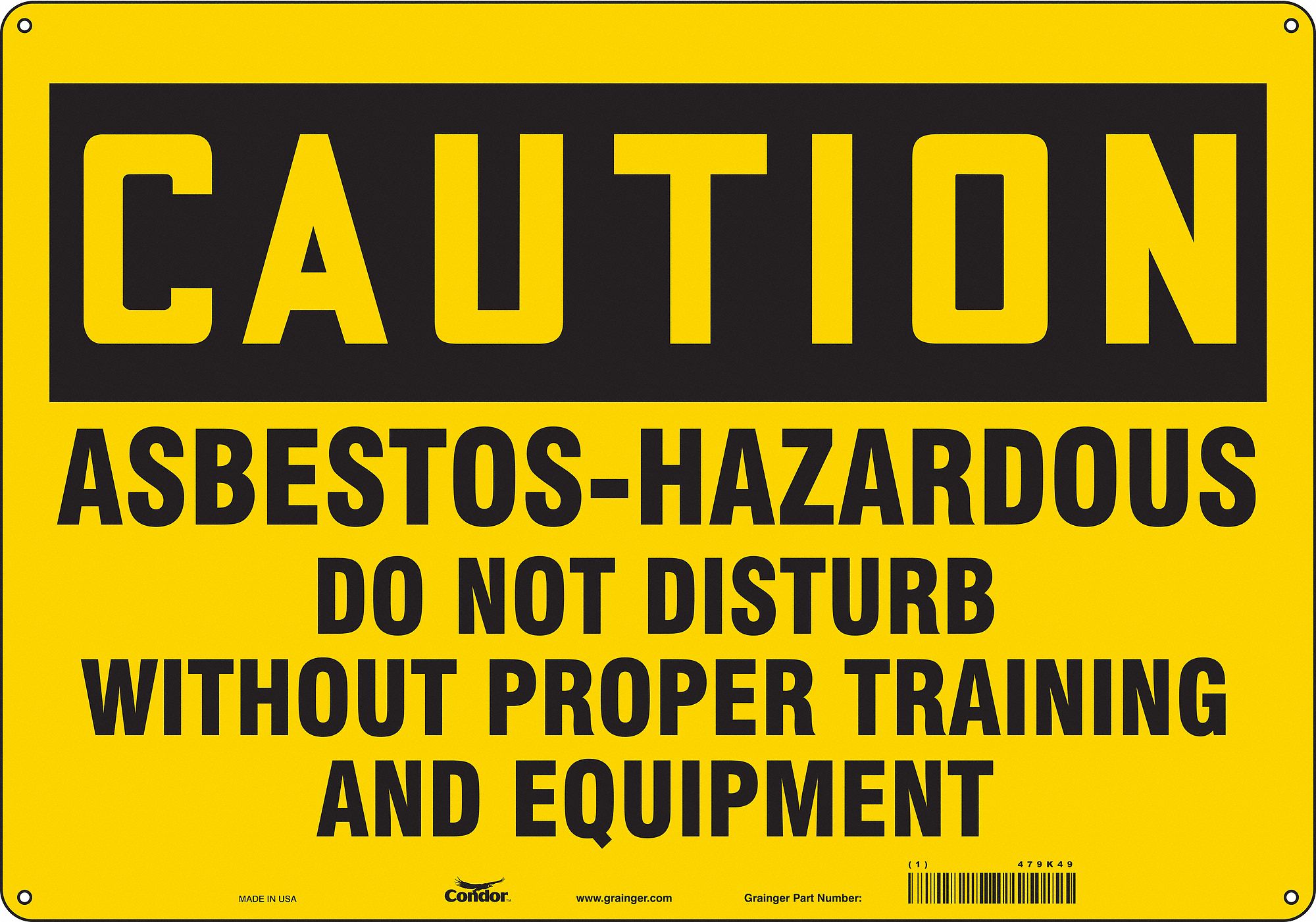 Safety Sign: Aluminum, Mounting Holes Sign Mounting, 14 in x 20 in Nominal Sign Size, 0.032 in Thick