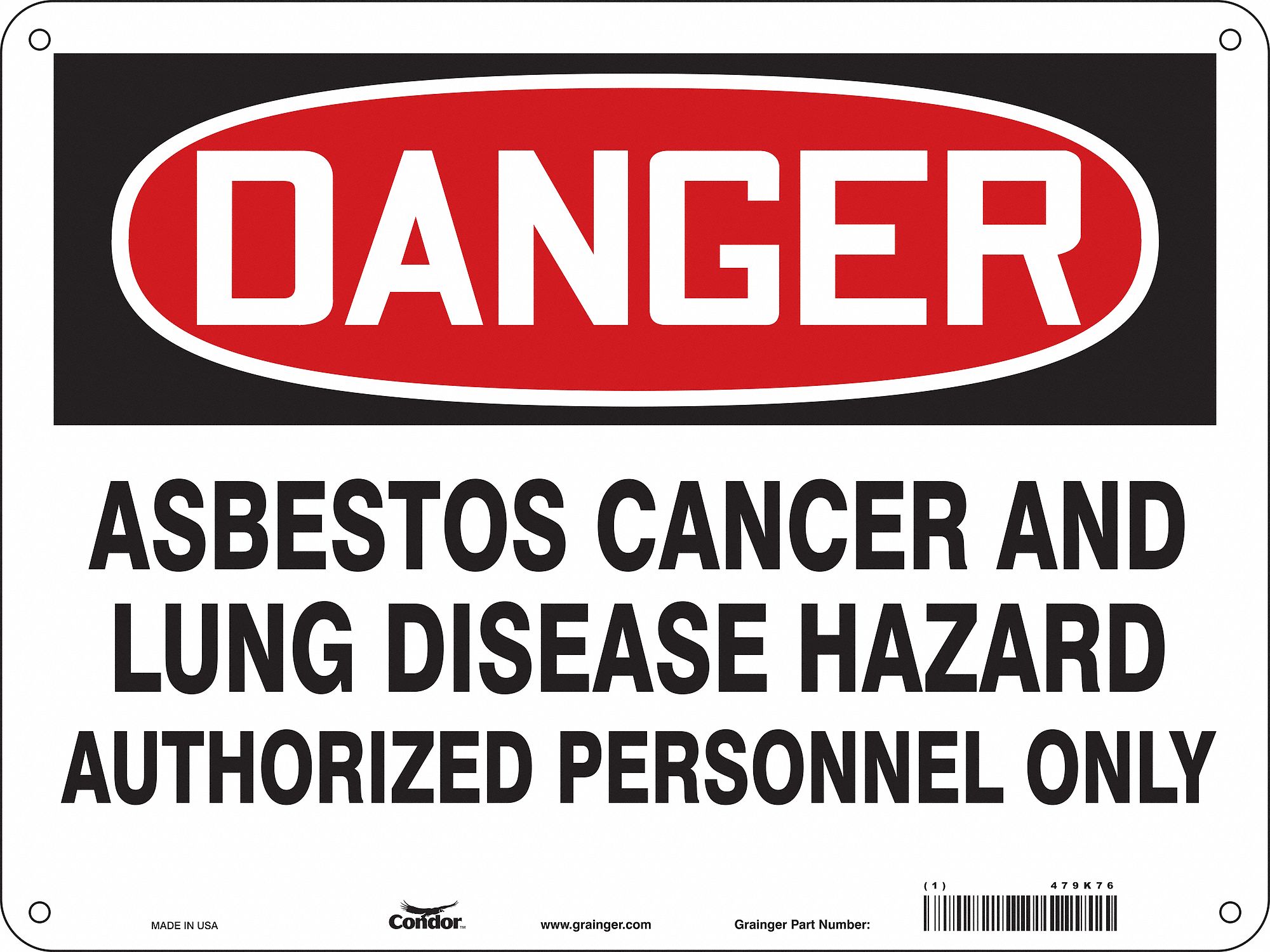 Safety Sign: Aluminum, Mounting Holes Sign Mounting, 18 in x 24 in Nominal Sign Size, 0.032 in Thick