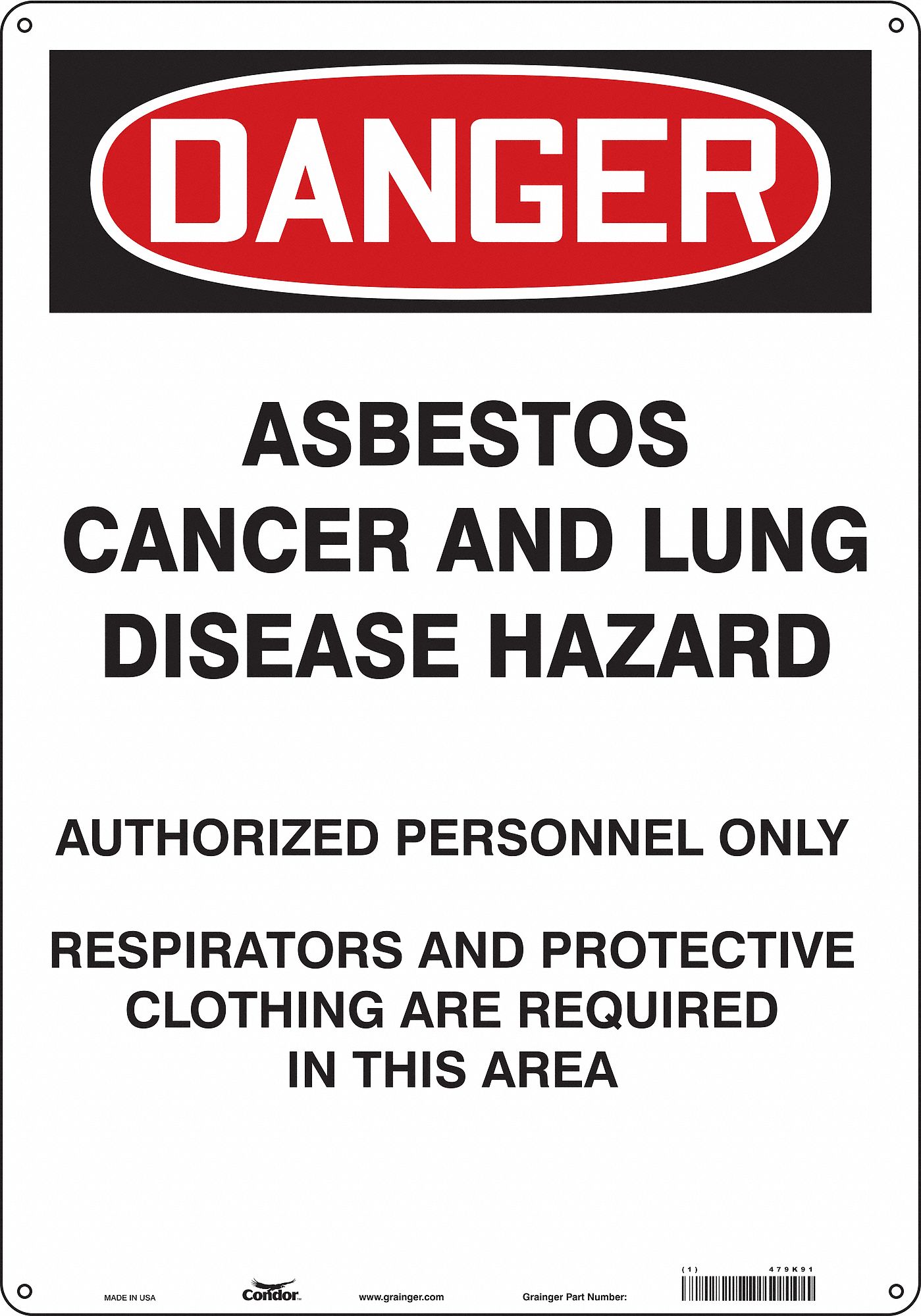 Safety Sign: Aluminum, Mounting Holes Sign Mounting, 20 in x 14 in Nominal Sign Size, 0.032 in Thick