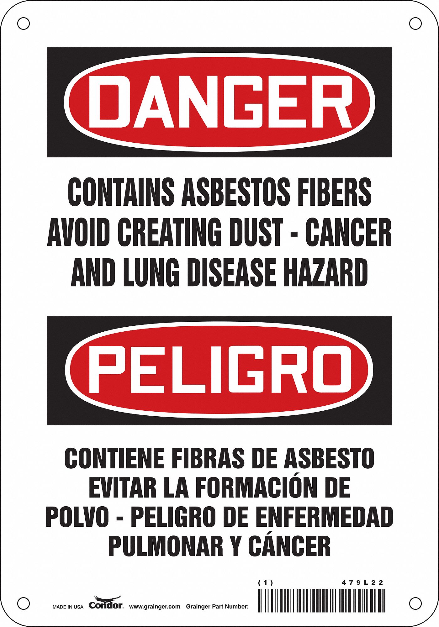 Safety Sign: Polyethylene, Mounting Holes Sign Mounting, 10 in x 7 in Nominal Sign Size