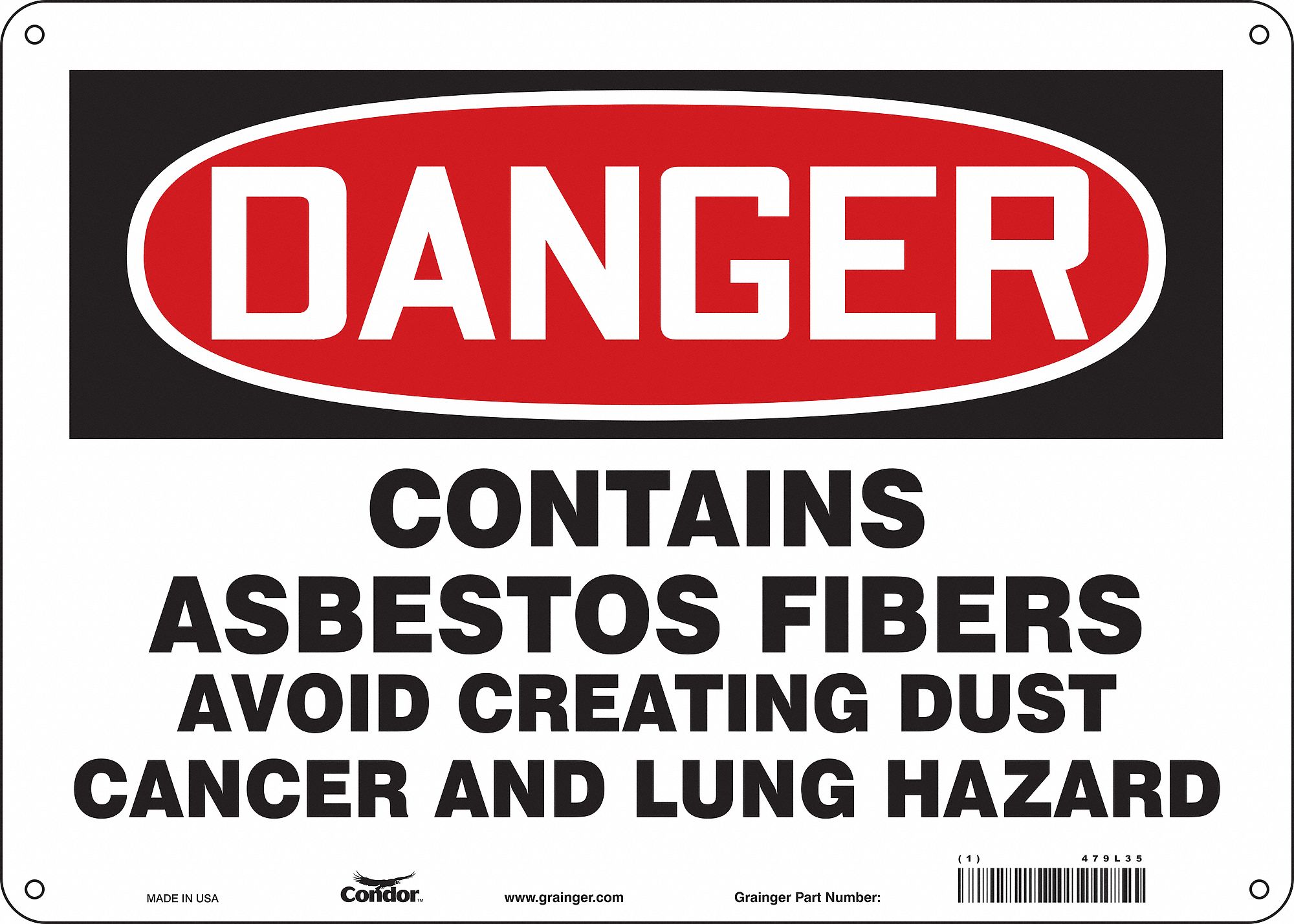 Safety Sign: Polyethylene, Mounting Holes Sign Mounting, 10 in x 14 in Nominal Sign Size