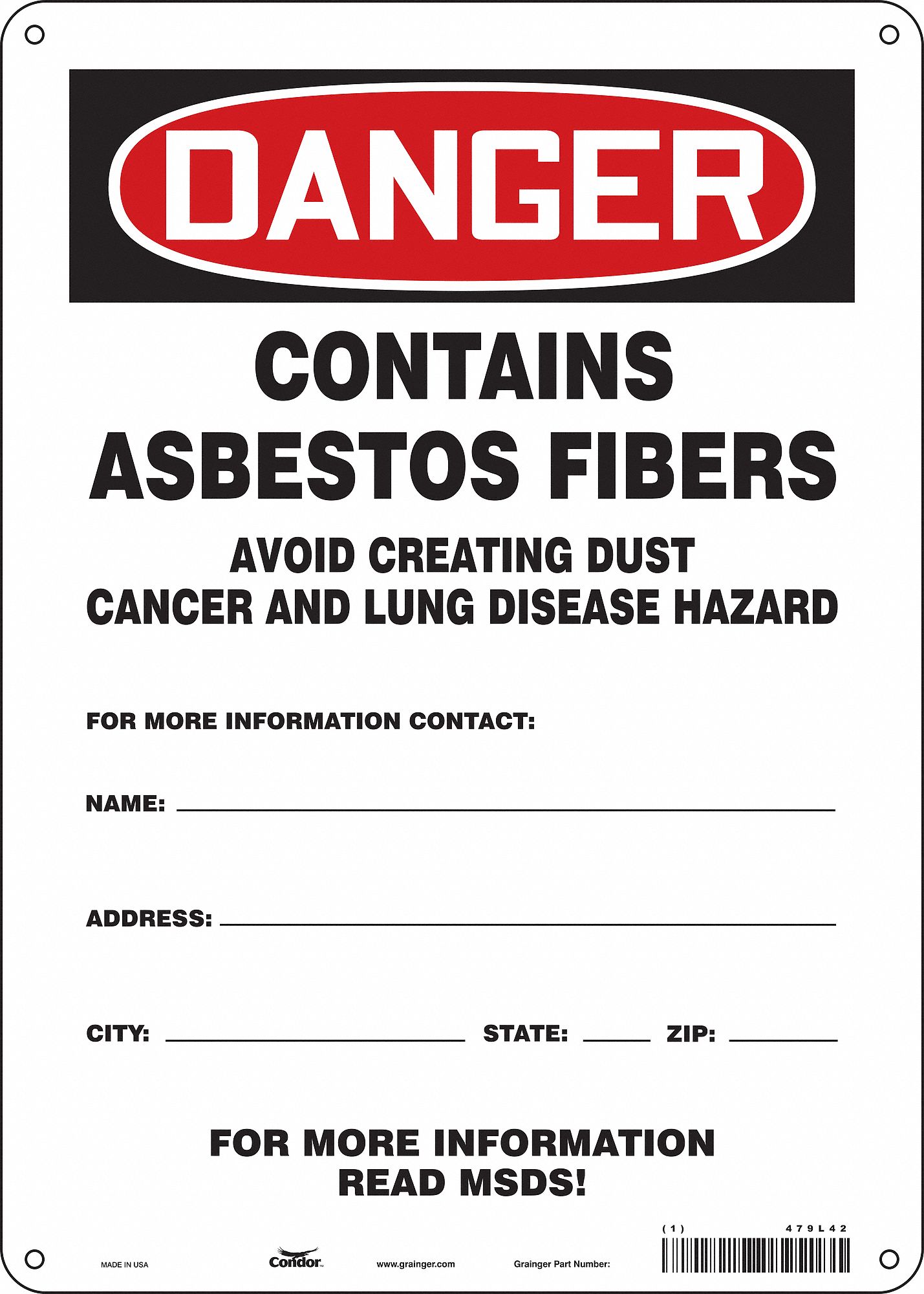 Safety Sign: Polyethylene, Mounting Holes Sign Mounting, 14 in x 10 in Nominal Sign Size, Danger