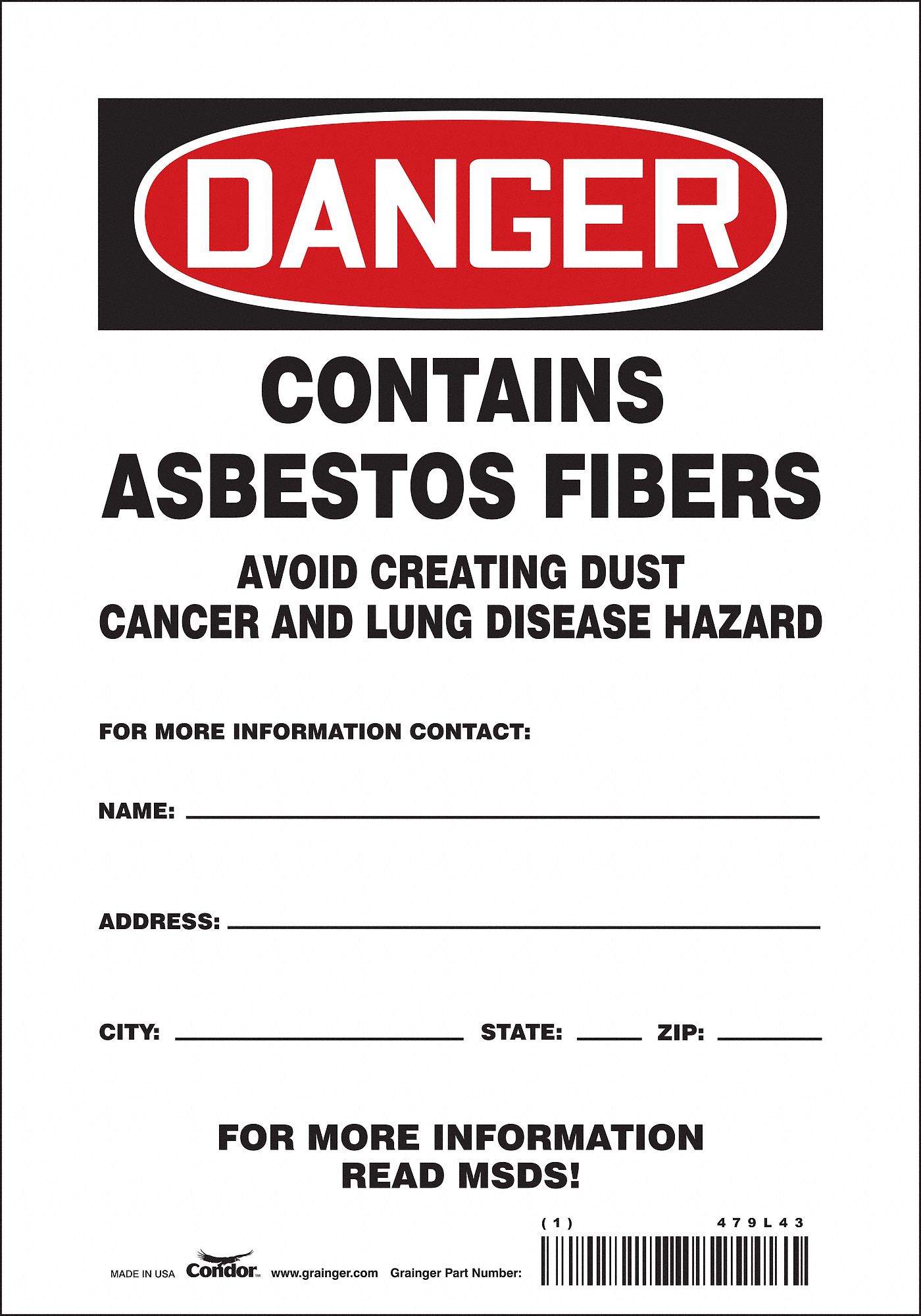 Safety Sign: Vinyl, Adhesive Sign Mounting, 10 in x 7 in Nominal Sign Size, Not Retroreflective