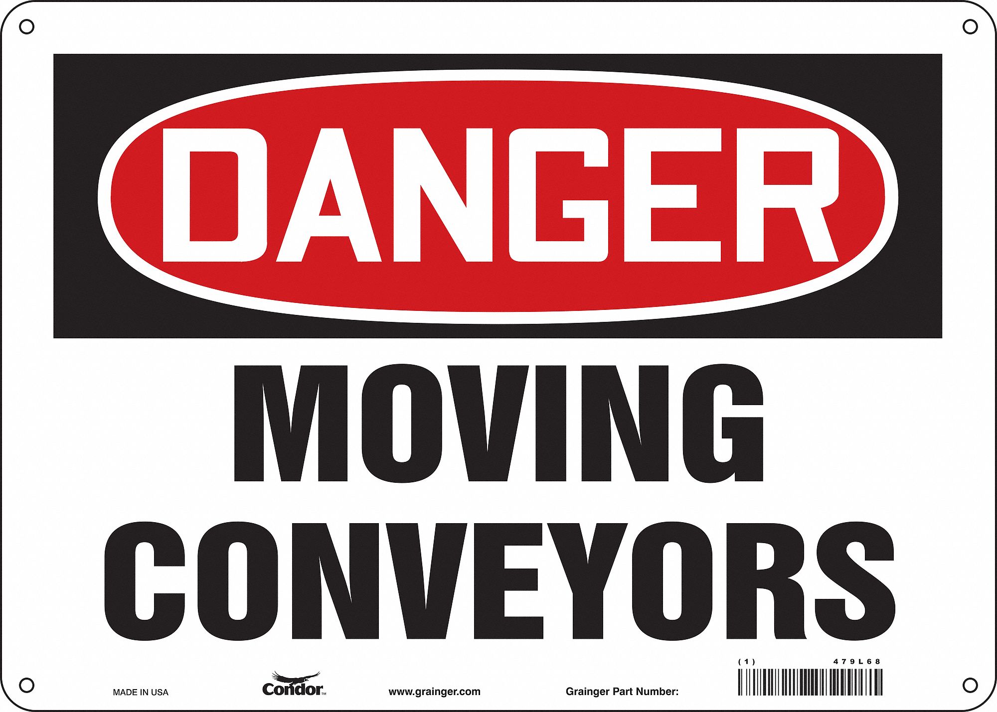 Safety Sign: Polyethylene, Mounting Holes Sign Mounting, 10 in x 14 in Nominal Sign Size, Danger