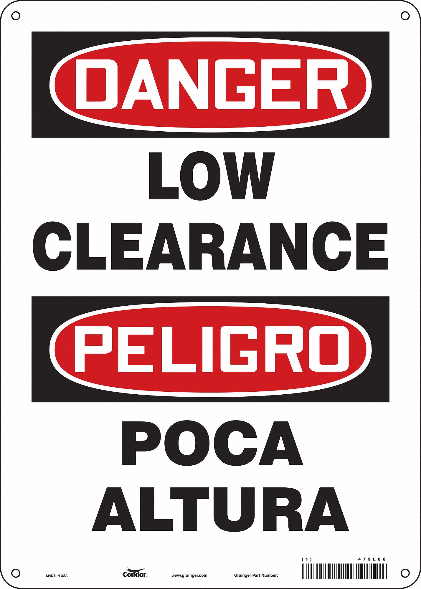 Safety Sign: Polyethylene, Mounting Holes Sign Mounting, 14 in x 10 in Nominal Sign Size