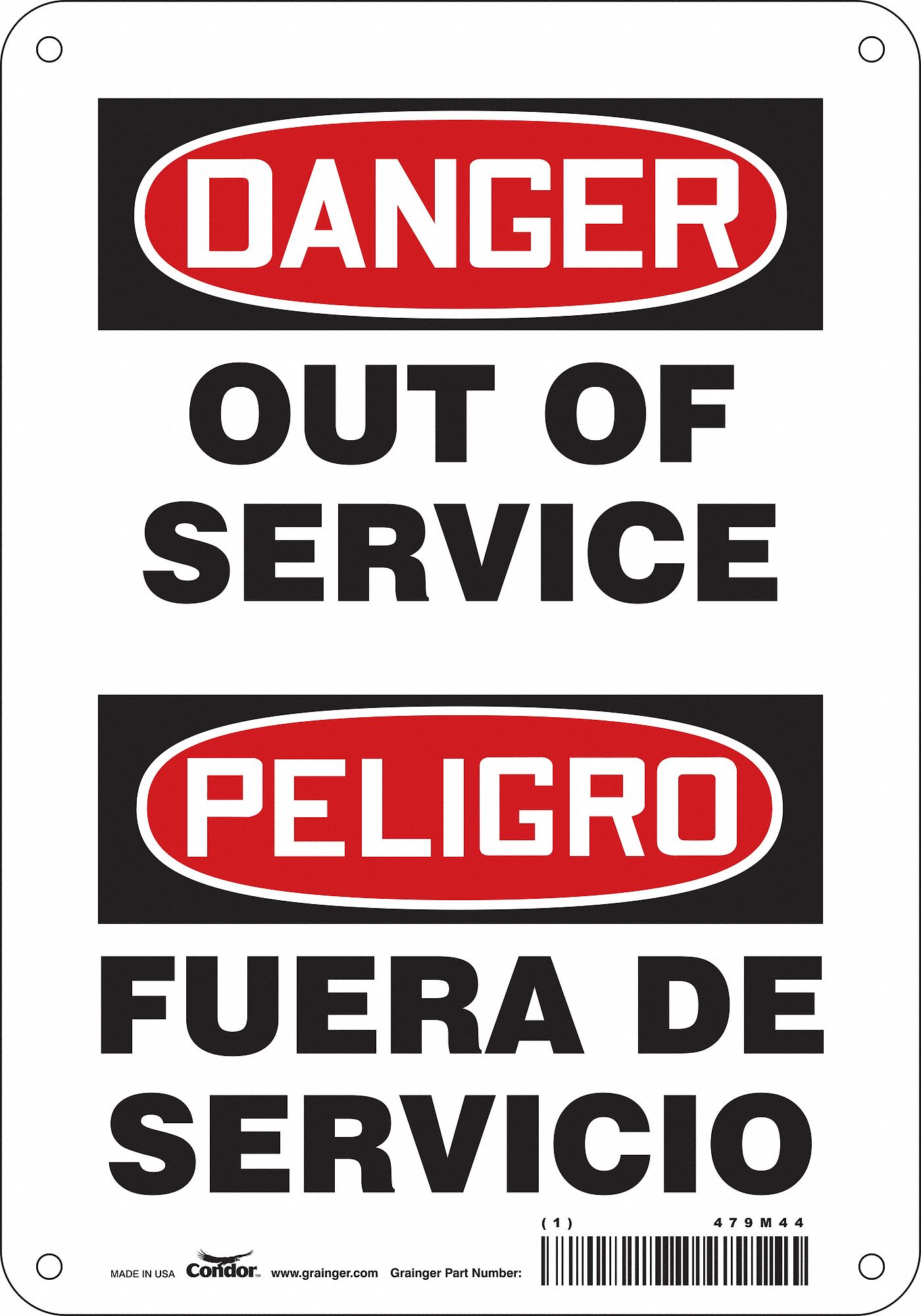 Safety Sign: Polyethylene, Mounting Holes Sign Mounting, 10 in x 7 in Nominal Sign Size