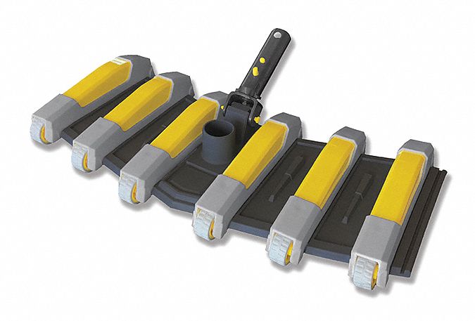 Pool Vacuum: Gray/Yellow, Aluminum, 21 in Lg, 8 7/8 in Wd, 2 1/2 in Ht, 6 Wheels