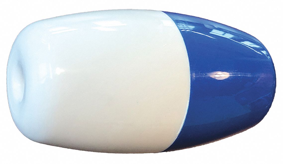 Rope Float: 90-861-F, Plastic, 3/4 in Center Hole, Rope Float, Blue/White, 5 in Dia