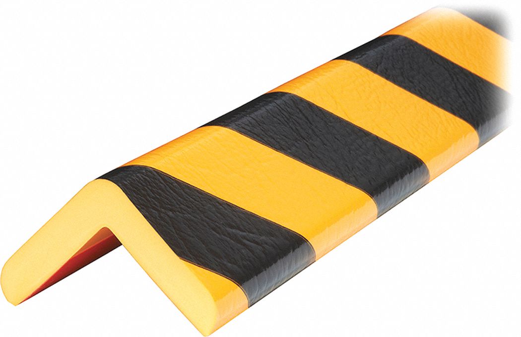 Corner Guard: Polyurethane Foam, Flat Shape, 39 in Overall Lg, 0.5 in Overall Thick, Black/Yellow