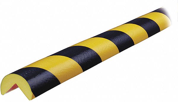 Corner Guard: Polyurethane Foam, Round Shape, 197 in Overall Lg, 1 in Overall Thick, Black/Yellow