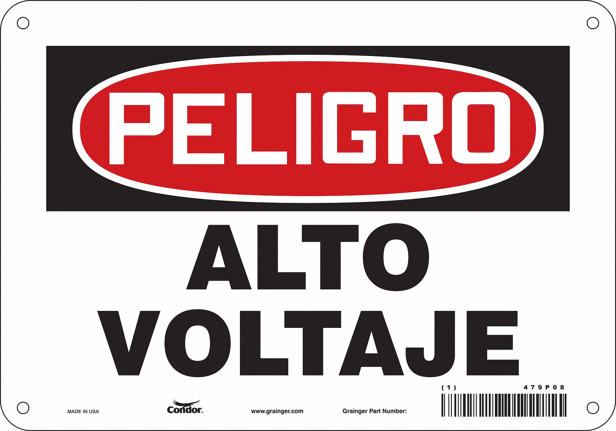 Safety Sign: Aluminum, Mounting Holes Sign Mounting, 7 in x 10 in Nominal Sign Size, 0.032 in Thick
