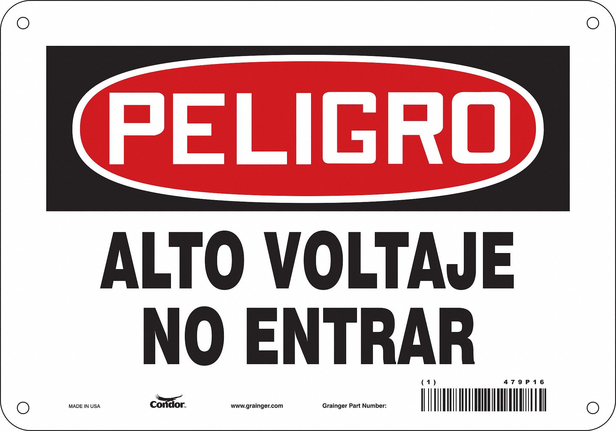 Safety Sign: Aluminum, Mounting Holes Sign Mounting, 7 in x 10 in Nominal Sign Size, 0.032 in Thick