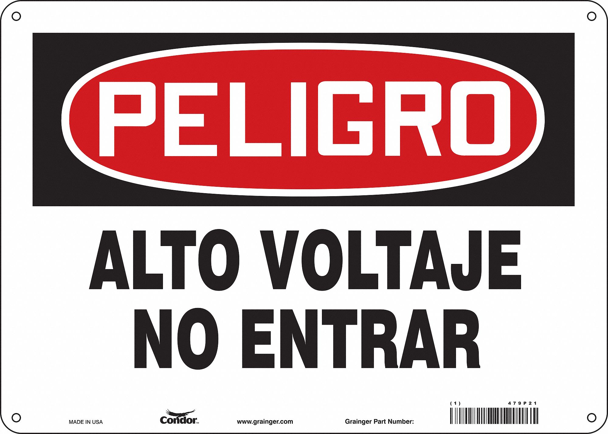 Safety Sign: Polyethylene, Mounting Holes Sign Mounting, 10 in x 14 in Nominal Sign Size, Peligro