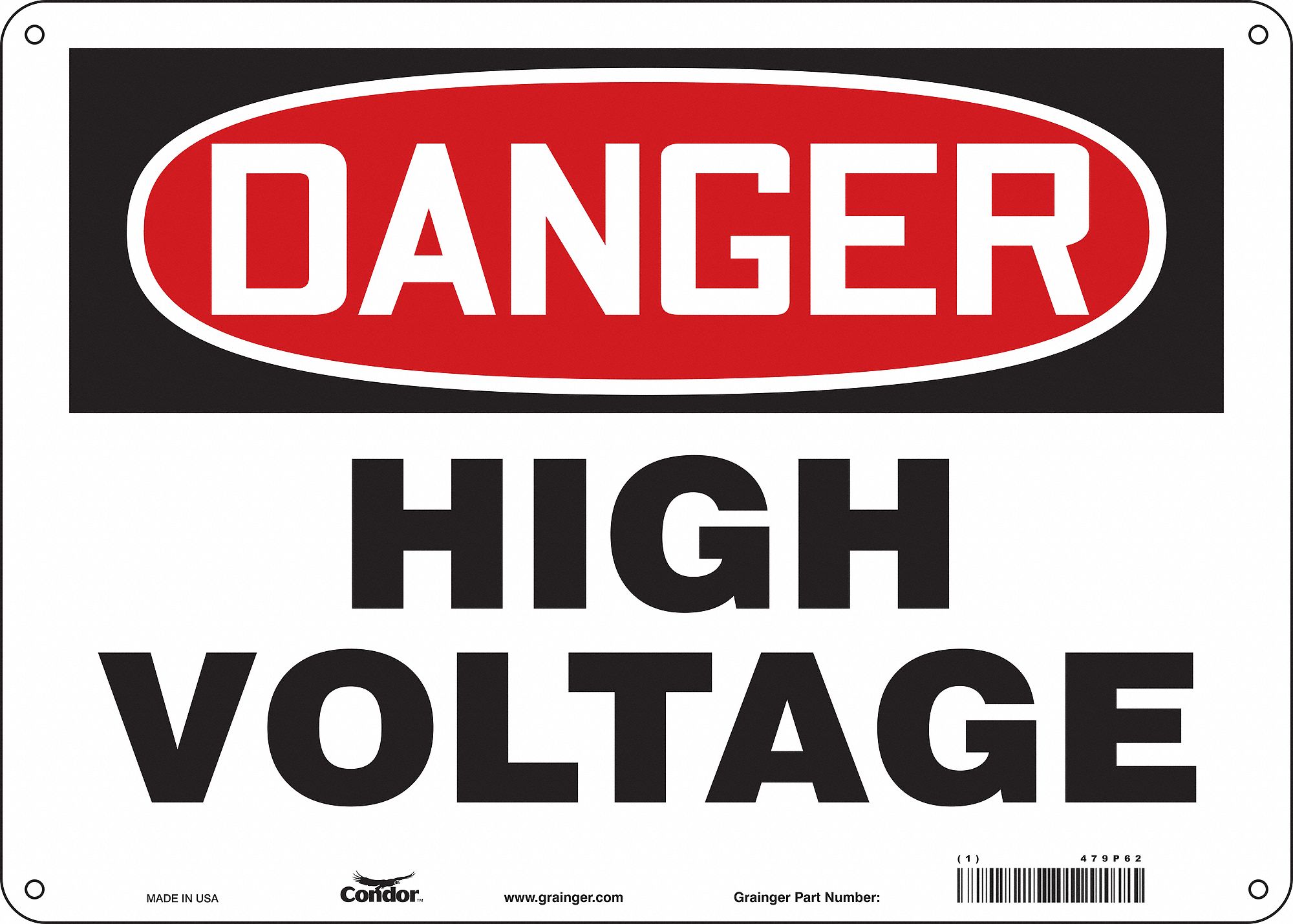 Safety Sign: Polyethylene, Mounting Holes Sign Mounting, 10 in x 14 in Nominal Sign Size, High Volt