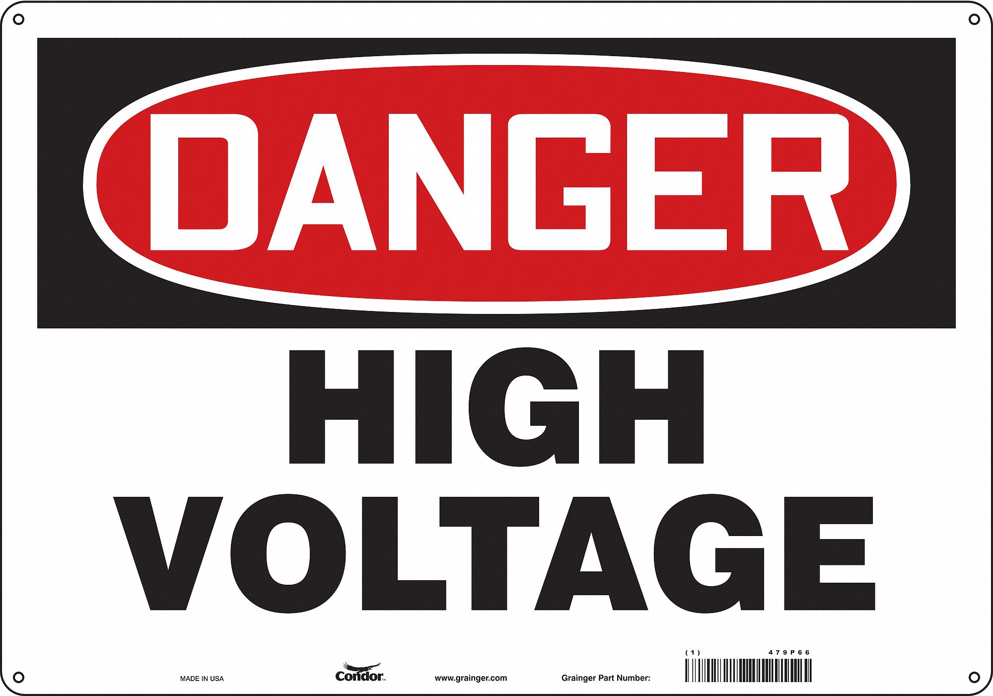 Safety Sign: Polyethylene, Mounting Holes Sign Mounting, 14 in x 20 in Nominal Sign Size, High Volt
