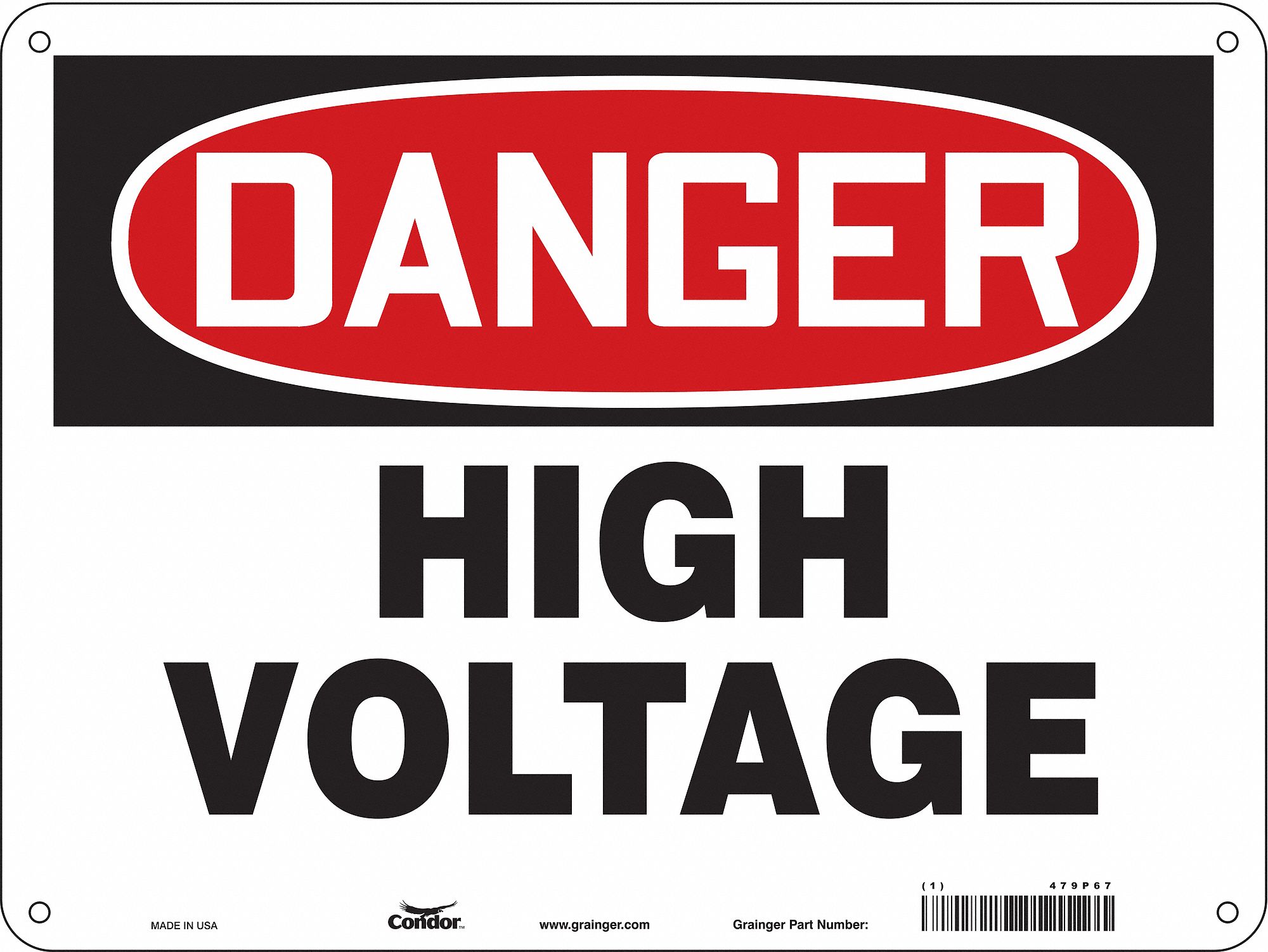Safety Sign: Polyethylene, Mounting Holes Sign Mounting, 18 in x 24 in Nominal Sign Size, High Volt