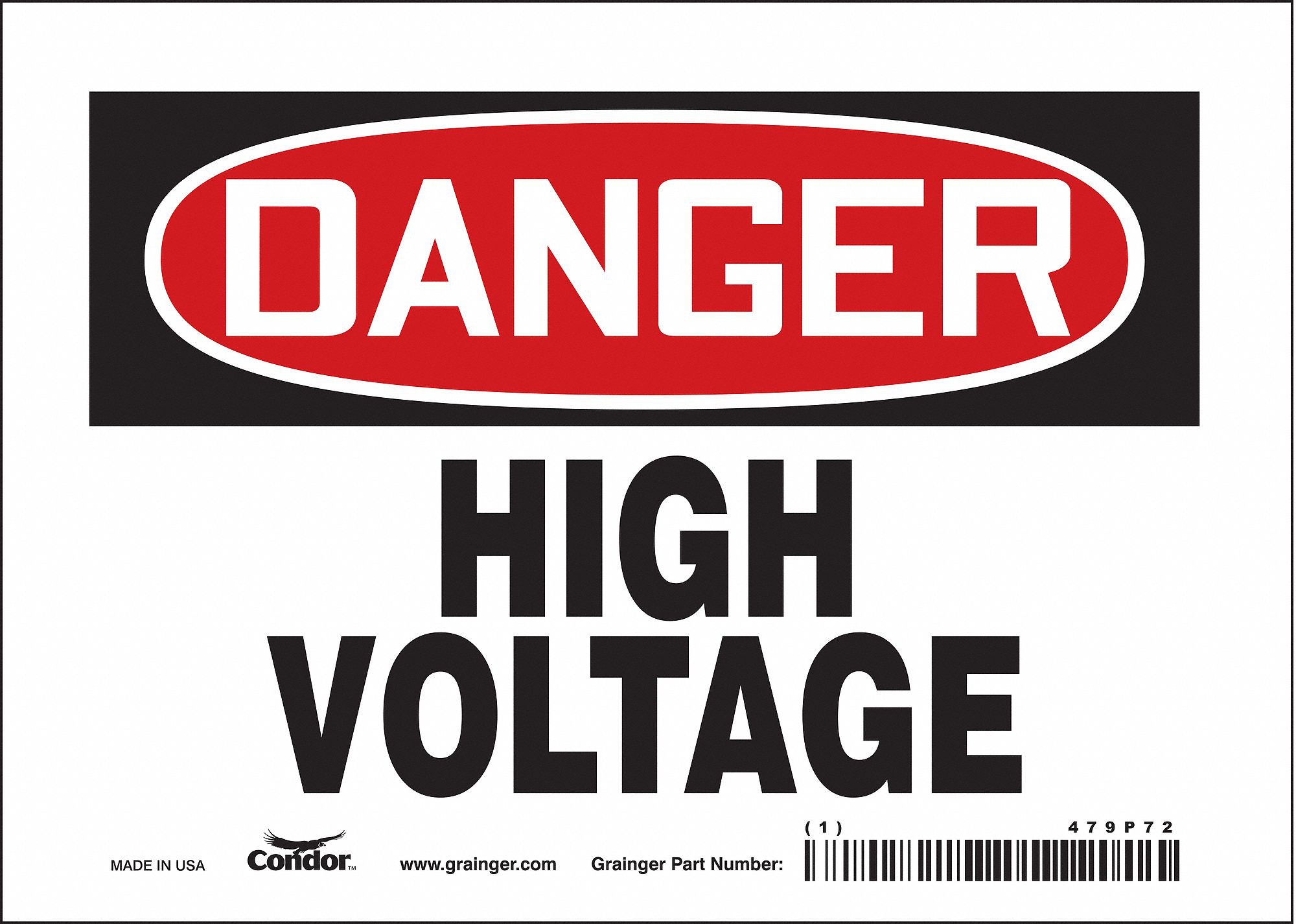 SAFETY SIGN, VINYL, ADHESIVE MOUNT, 5 IN X 7 IN NOMINAL SIGN SIZE, NOT RETROREFLECTIVE, HIGH VOLTAGE