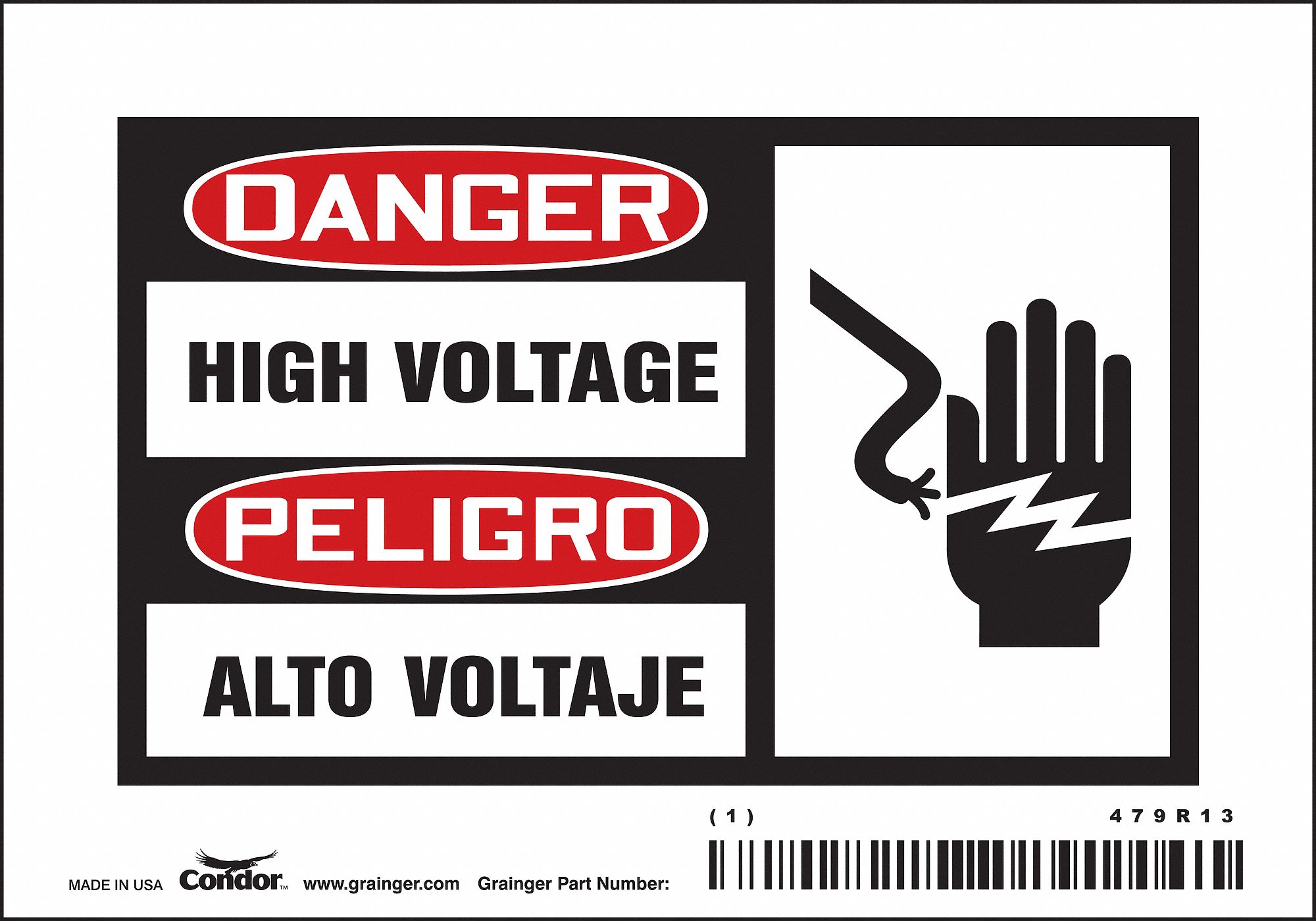Safety Sign: Vinyl, Adhesive Sign Mounting, 3 1/2 in x 5 in Nominal Sign Size, 0.004 in Thick, 5 PK