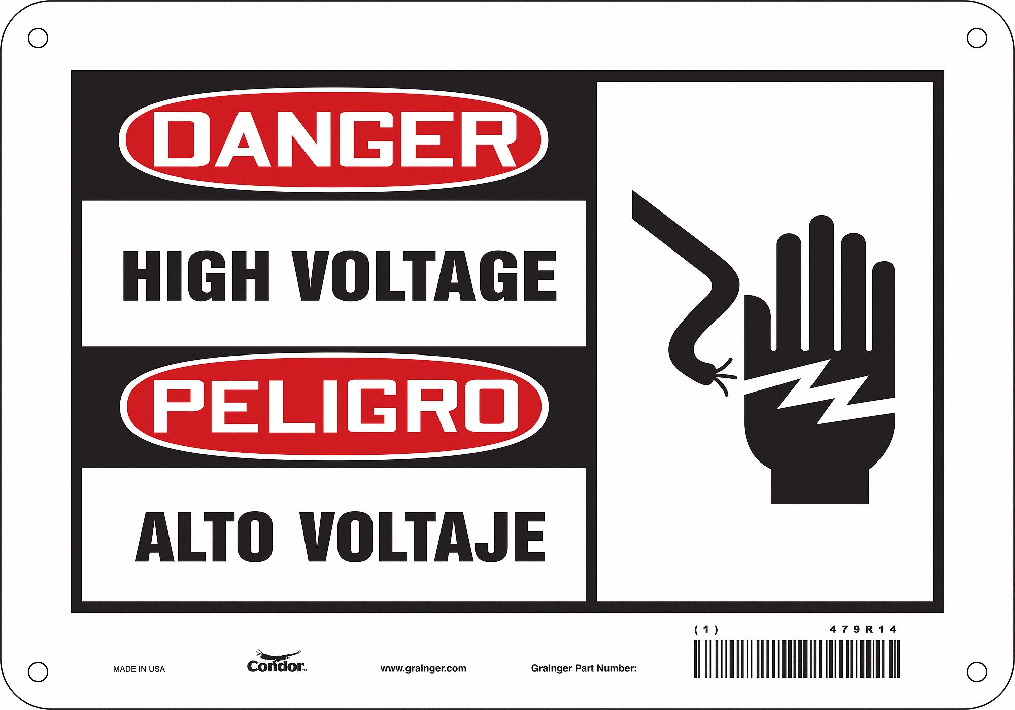 Safety Sign: Polyethylene, Mounting Holes Sign Mounting, 7 in x 10 in Nominal Sign Size