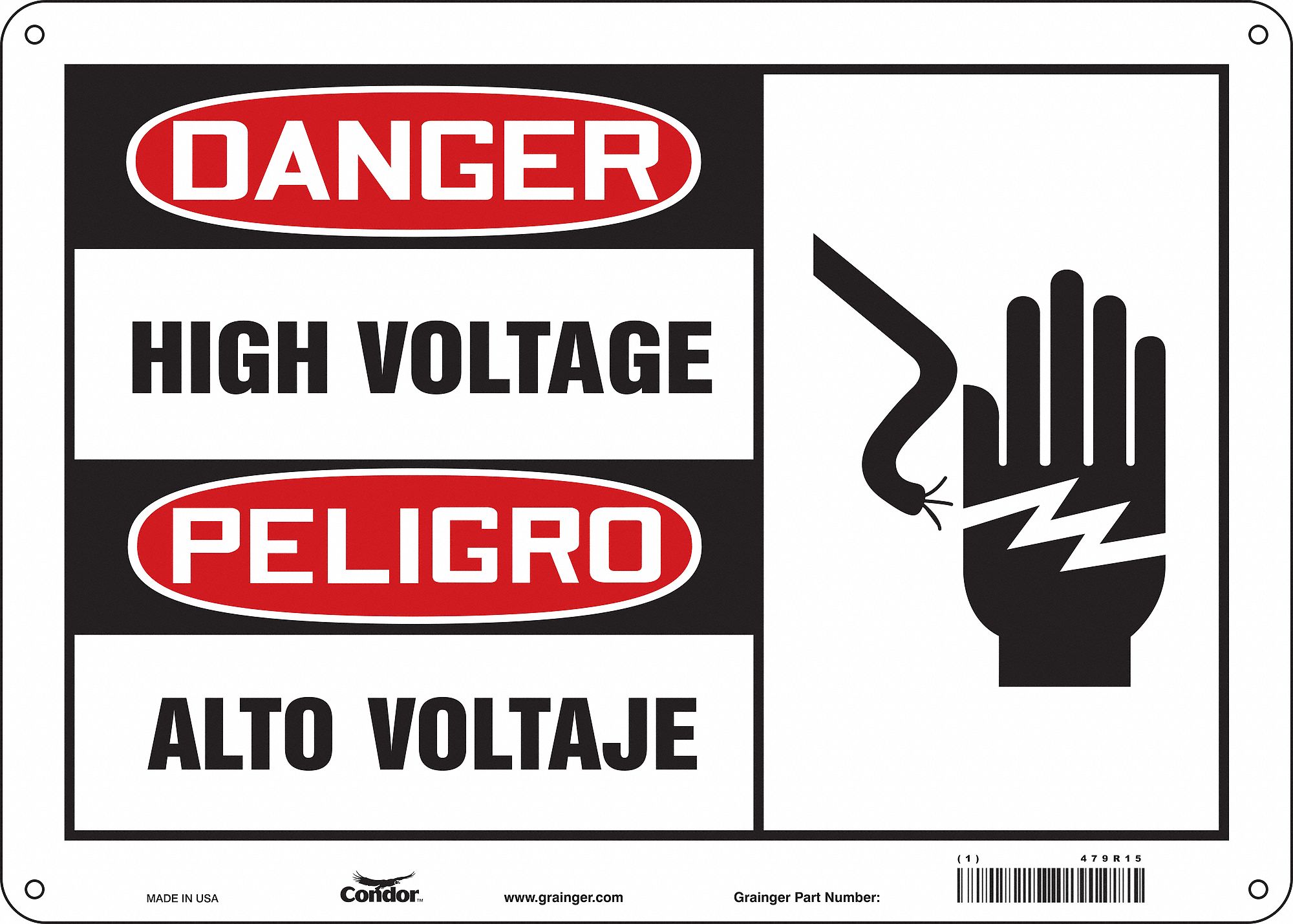 Safety Sign: Polyethylene, Mounting Holes Sign Mounting, 10 in x 14 in Nominal Sign Size