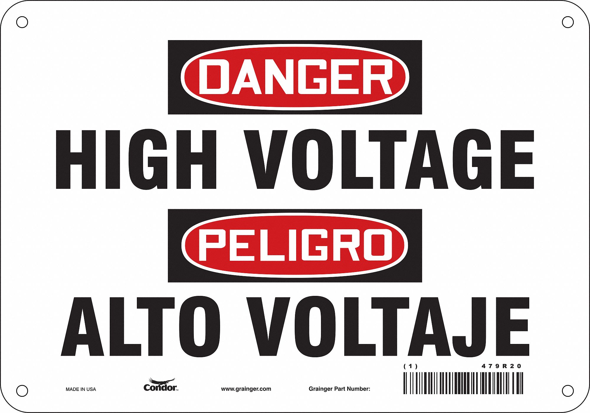 Safety Sign: Polyethylene, Mounting Holes Sign Mounting, 7 in x 10 in Nominal Sign Size