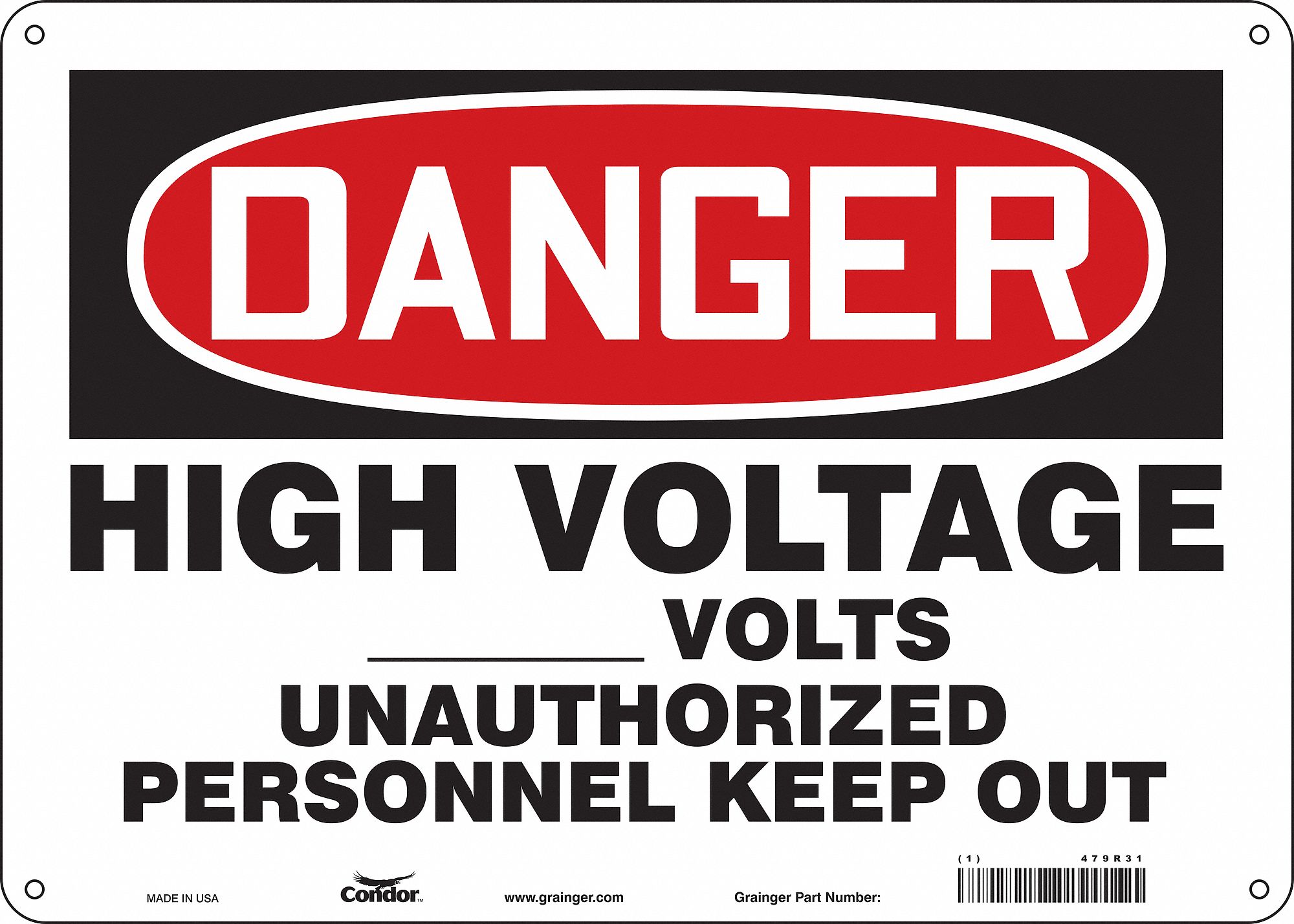 Safety Sign: Polyethylene, Mounting Holes Sign Mounting, 10 in x 14 in Nominal Sign Size, Danger
