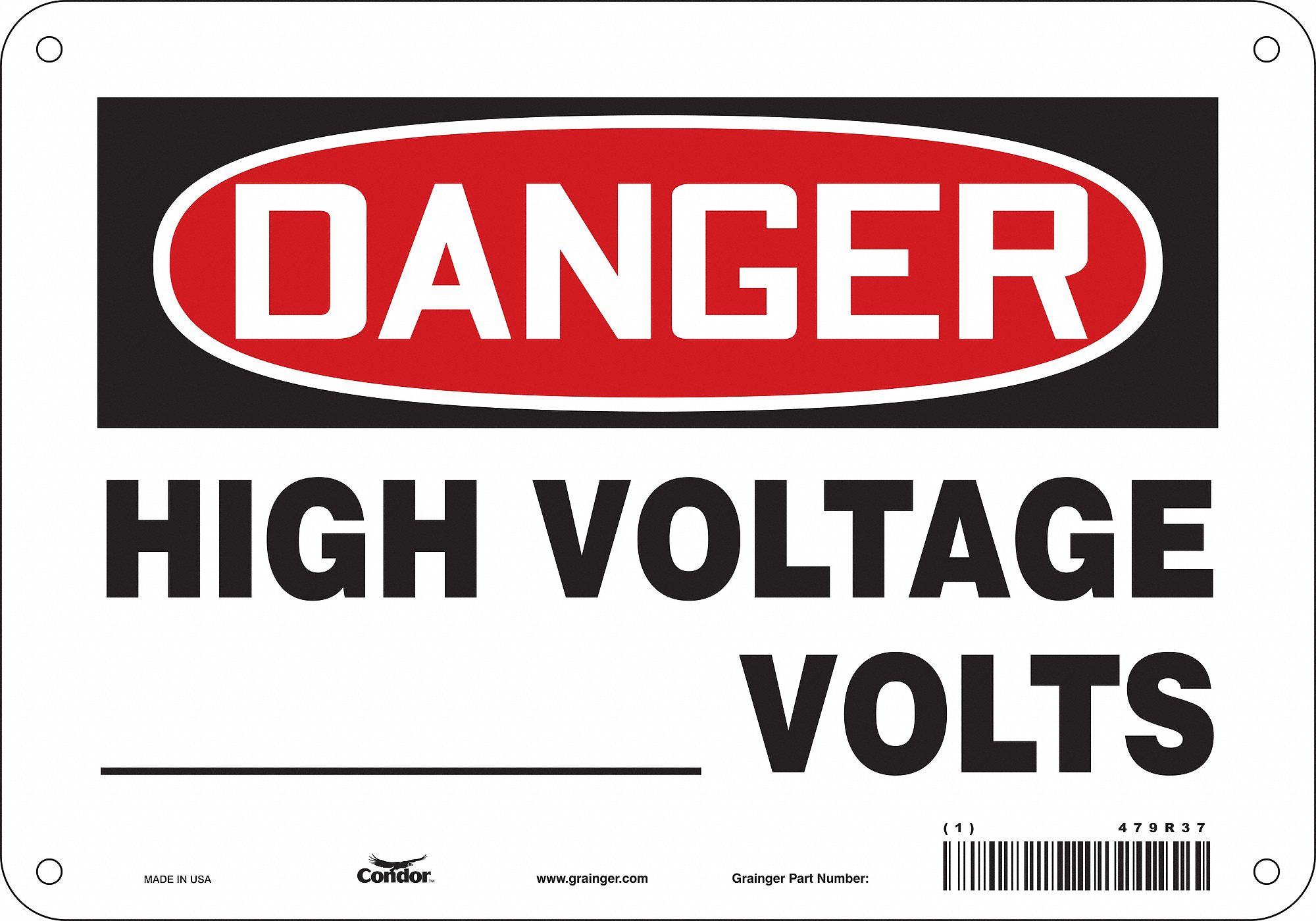 Safety Sign: Polyethylene, Mounting Holes Sign Mounting, 7 in x 10 in Nominal Sign Size, Danger