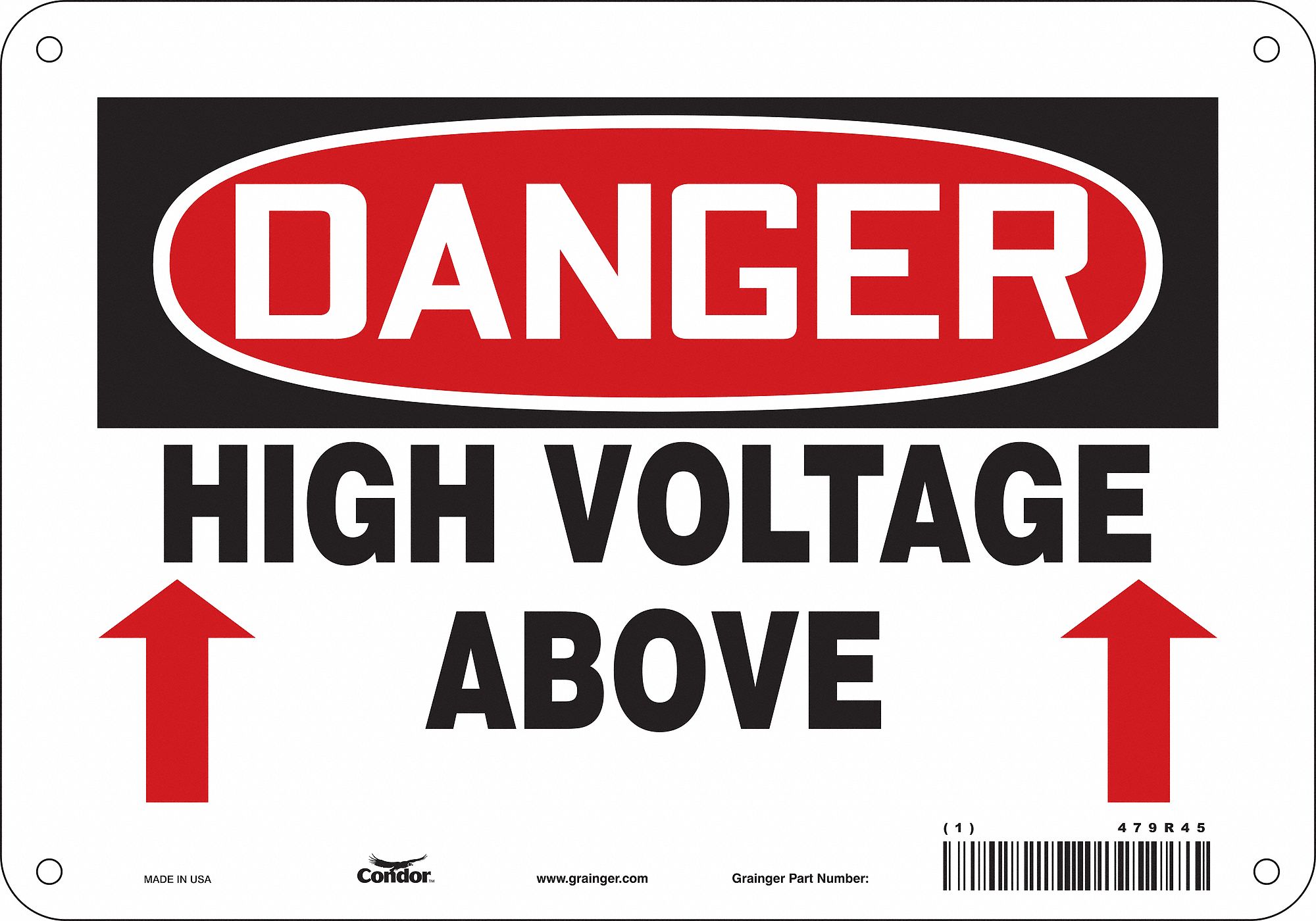 Safety Sign: Polyethylene, Mounting Holes Sign Mounting, 7 in x 10 in Nominal Sign Size, Danger