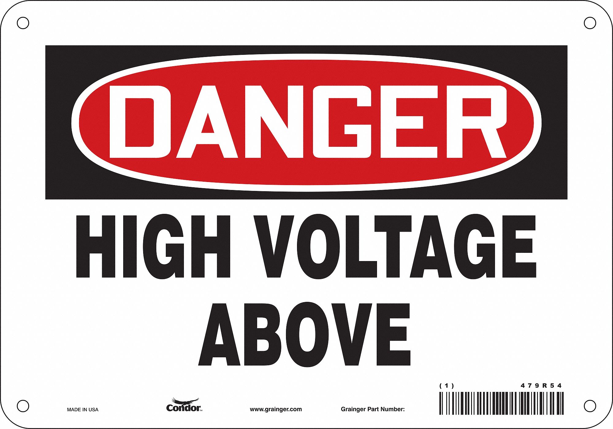 Safety Sign: Polyethylene, Mounting Holes Sign Mounting, 7 in x 10 in Nominal Sign Size, Danger