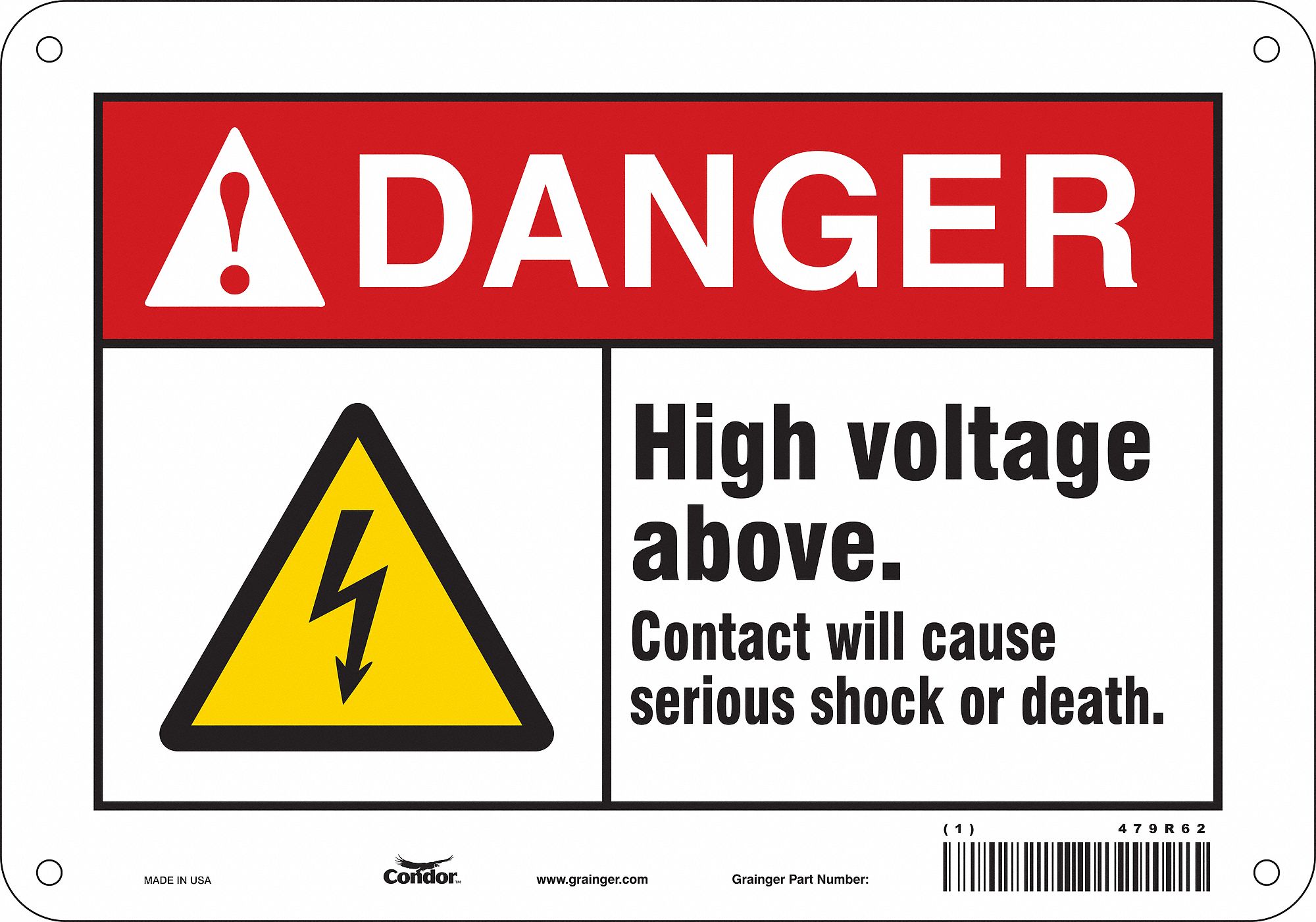 Safety Sign: Polyethylene, Mounting Holes Sign Mounting, 7 in x 10 in Nominal Sign Size, Danger