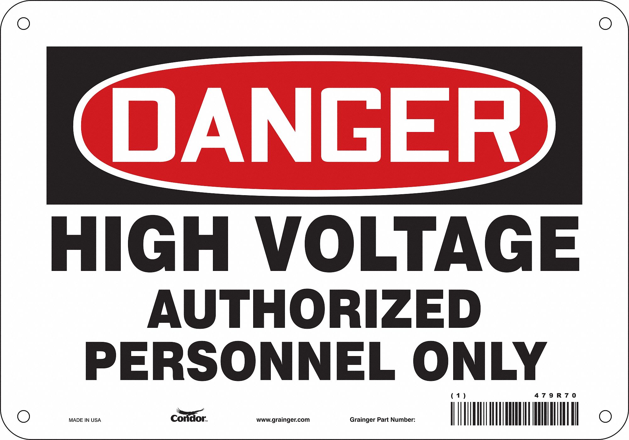 Safety Sign: Polyethylene, Mounting Holes Sign Mounting, 7 in x 10 in Nominal Sign Size, Danger