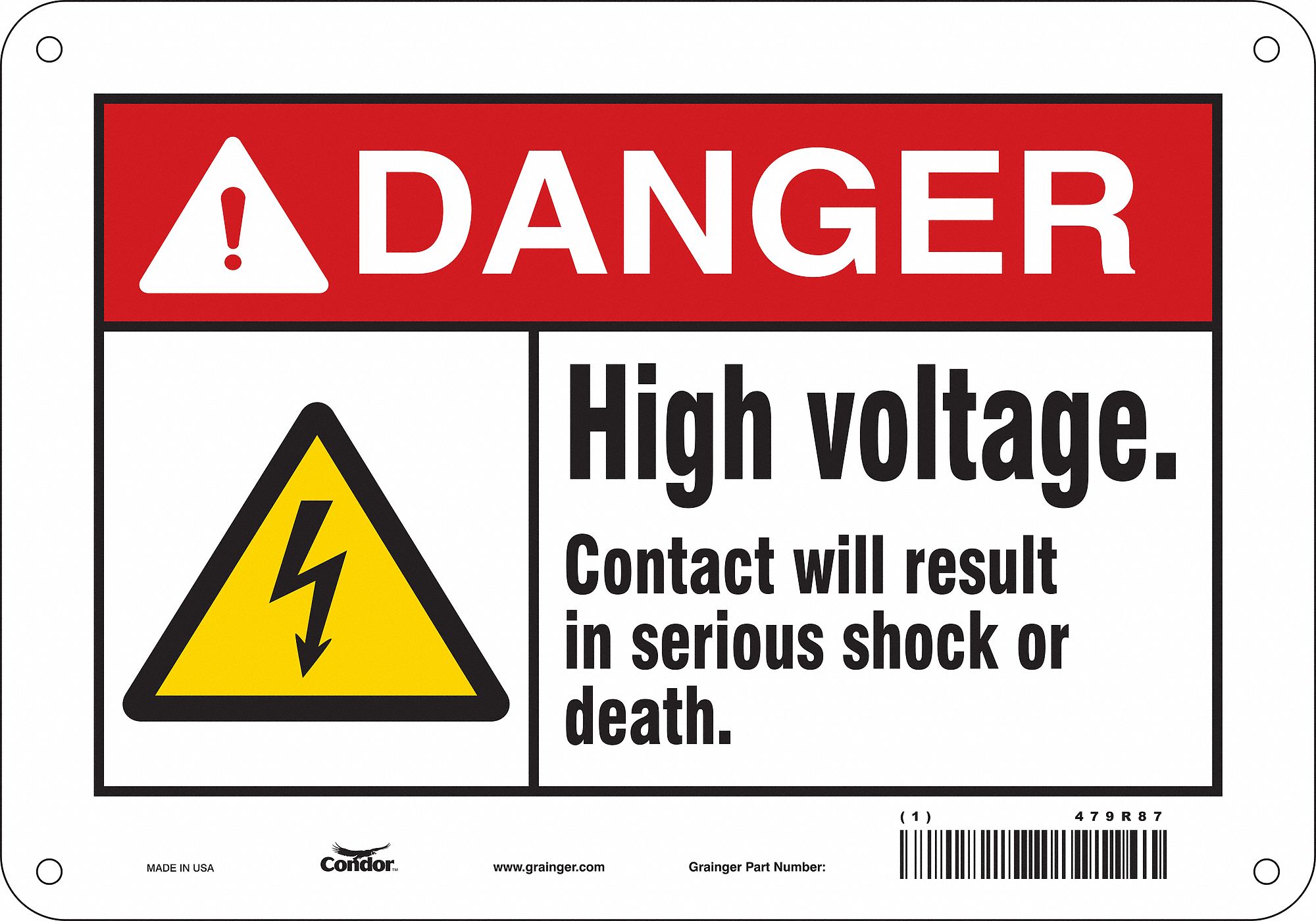 Safety Sign: Polyethylene, Mounting Holes Sign Mounting, 7 in x 10 in Nominal Sign Size, Danger