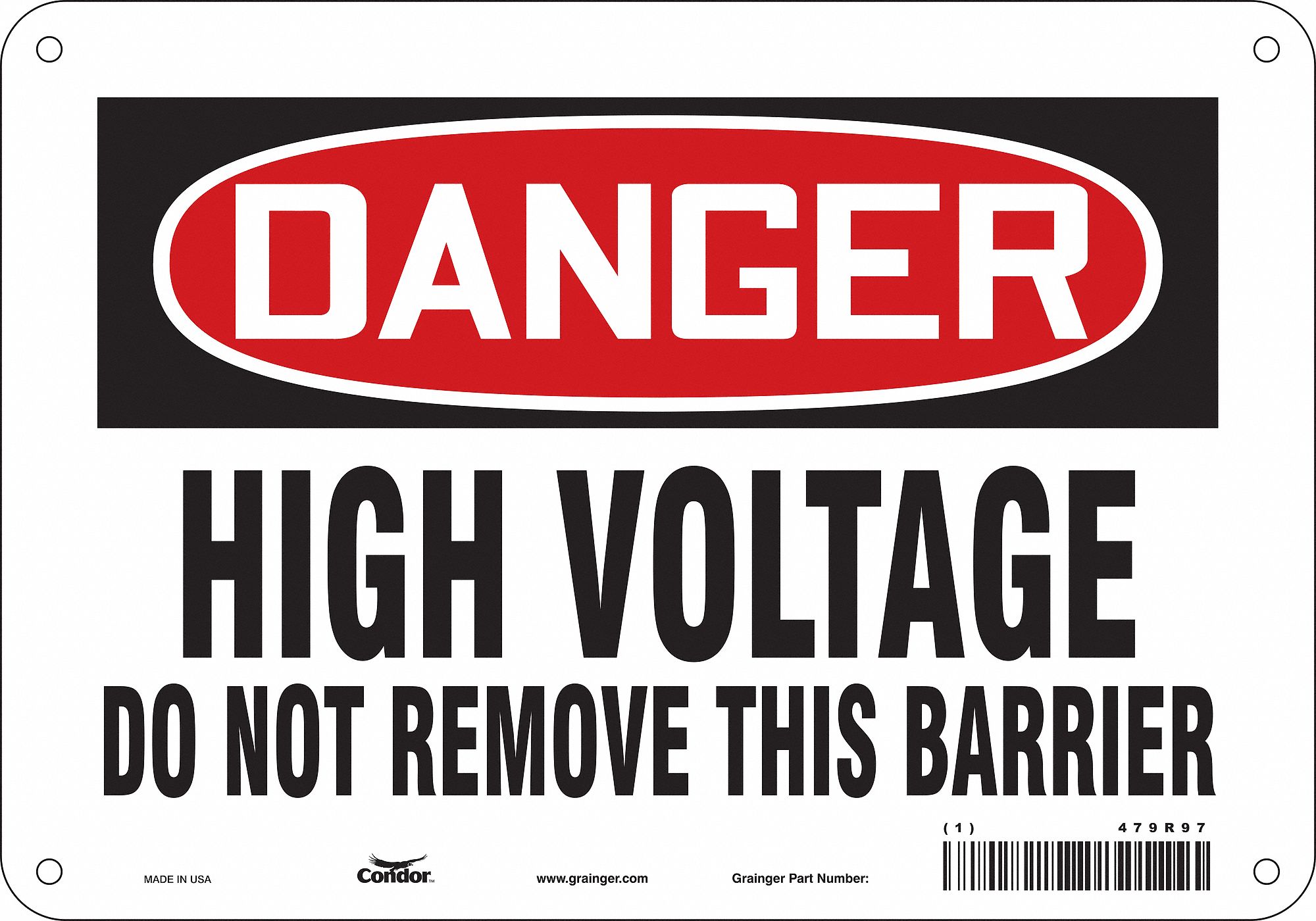 Safety Sign: Polyethylene, Mounting Holes Sign Mounting, 7 in x 10 in Nominal Sign Size, Danger
