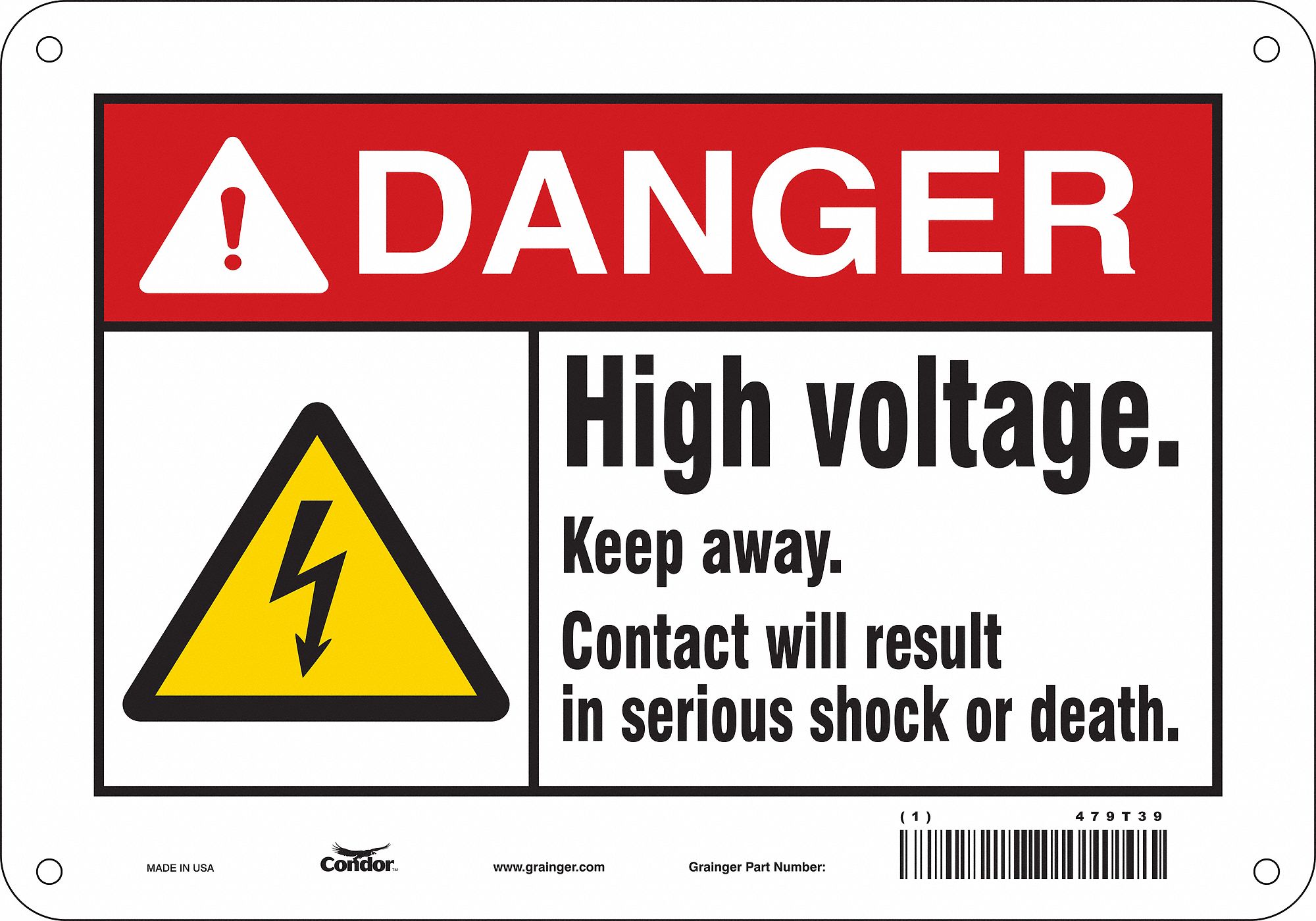 Safety Sign: Aluminum, Mounting Holes Sign Mounting, 7 in x 10 in Nominal Sign Size, 0.032 in Thick