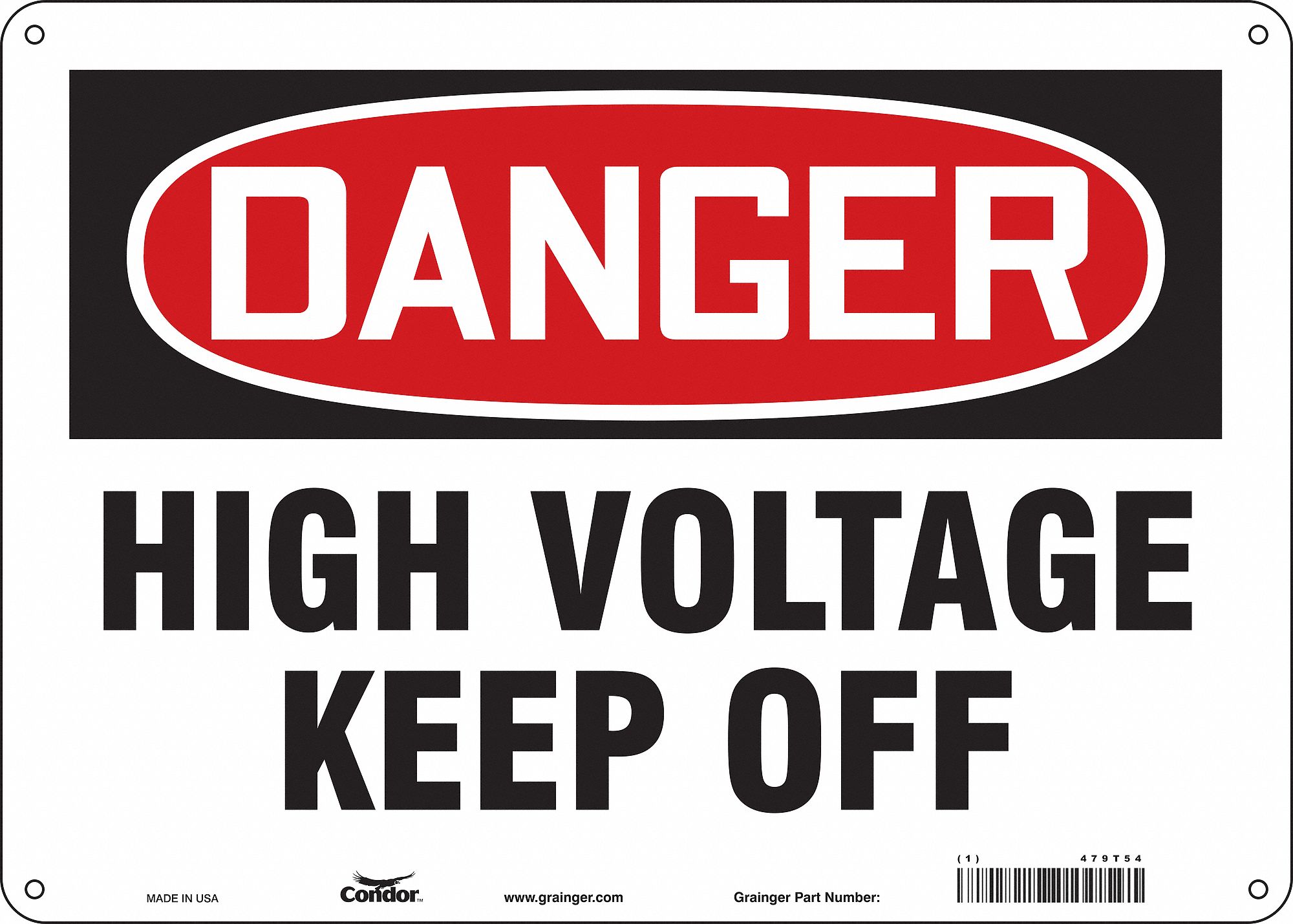 Safety Sign: Polyethylene, Mounting Holes Sign Mounting, 10 in x 14 in Nominal Sign Size, Danger
