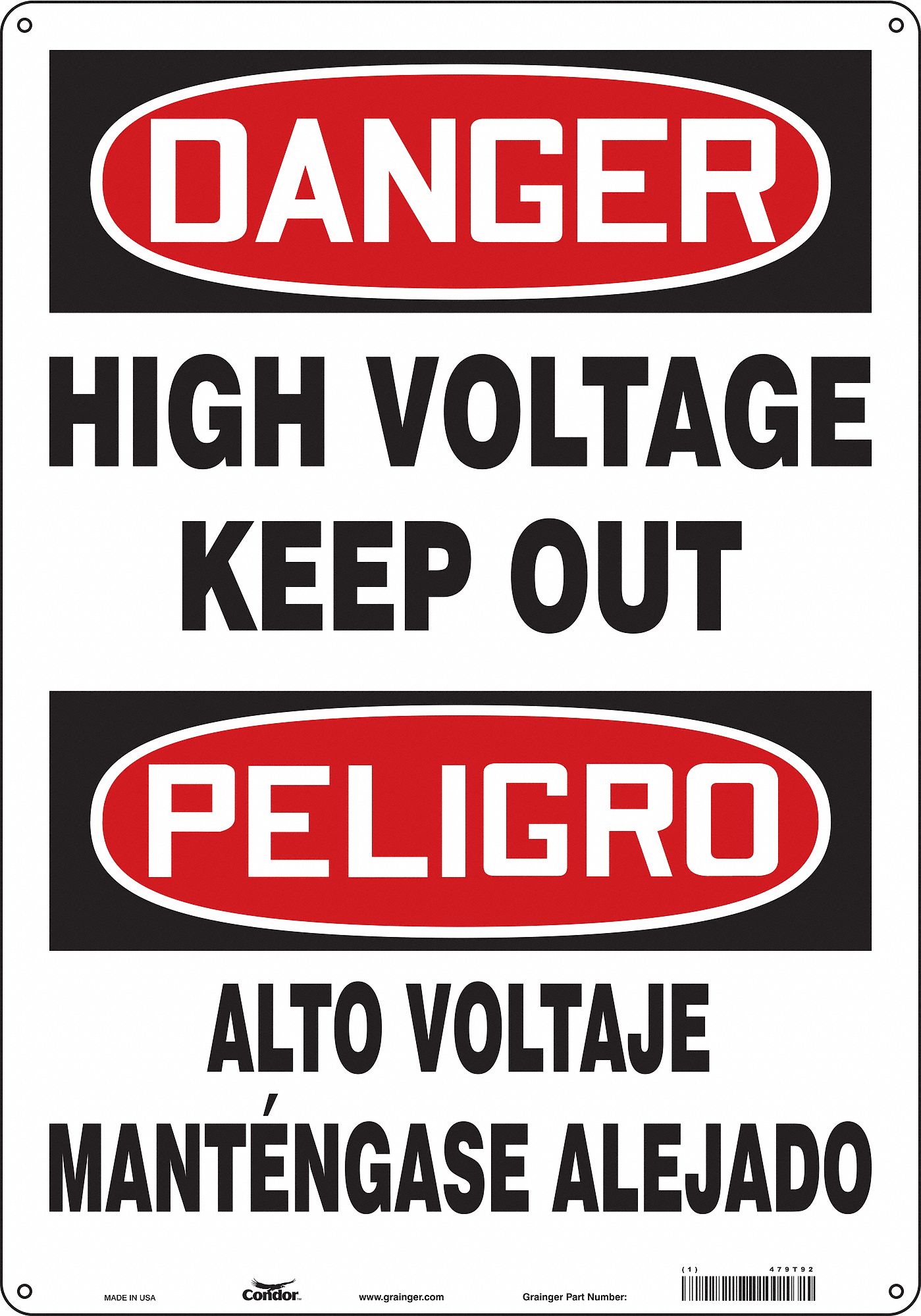 Safety Sign: Aluminum, Mounting Holes Sign Mounting, 20 in x 14 in Nominal Sign Size, 0.032 in Thick