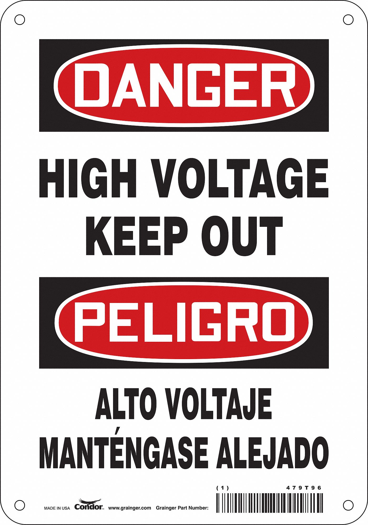 Safety Sign: Polyethylene, Mounting Holes Sign Mounting, 10 in x 7 in Nominal Sign Size