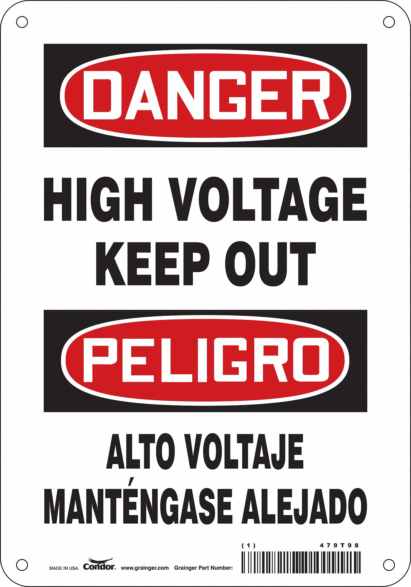 Safety Sign: Polyethylene, Mounting Holes Sign Mounting, 10 in x 7 in Nominal Sign Size