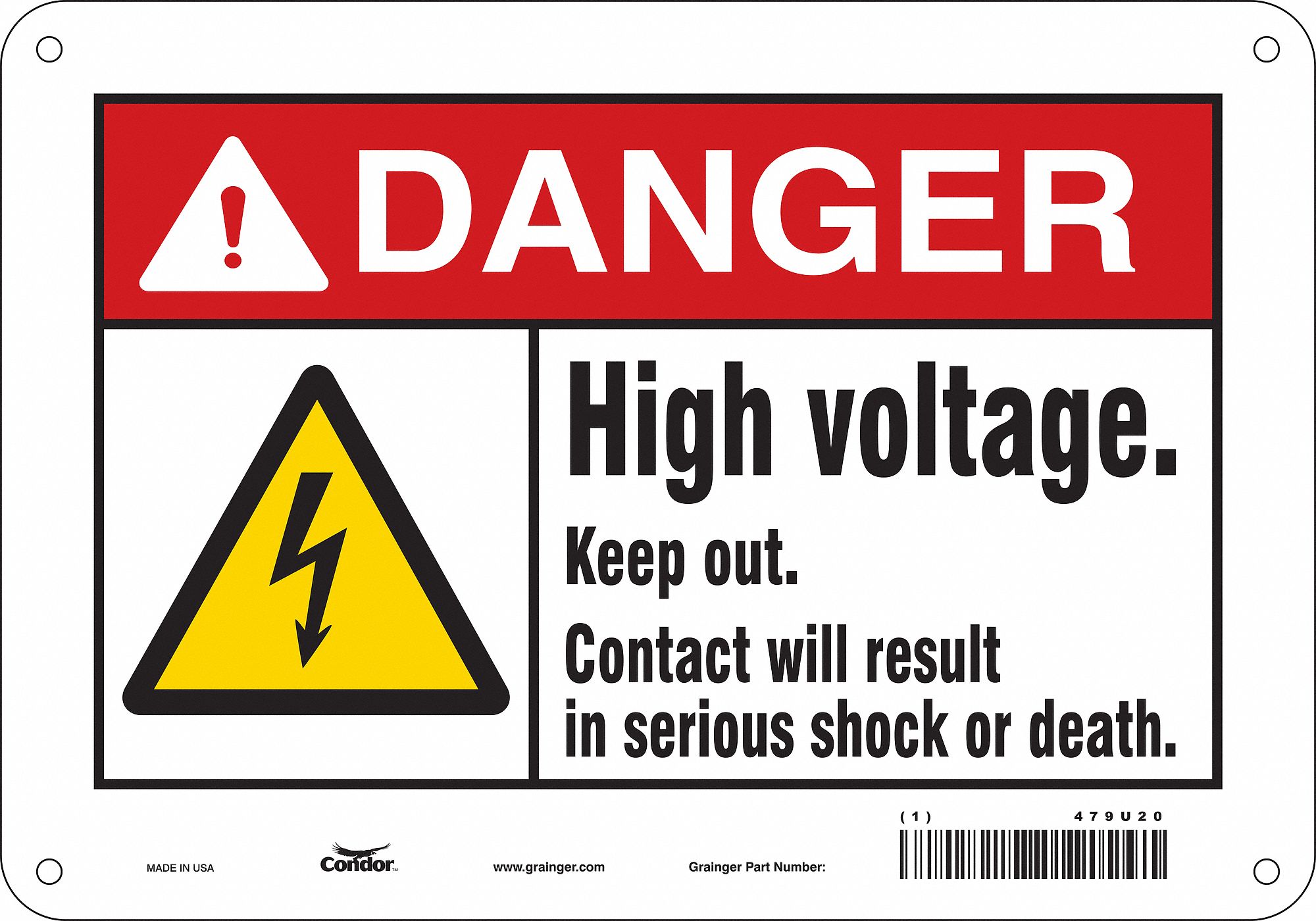 Safety Sign: Aluminum, Mounting Holes Sign Mounting, 7 in x 10 in Nominal Sign Size, 0.032 in Thick