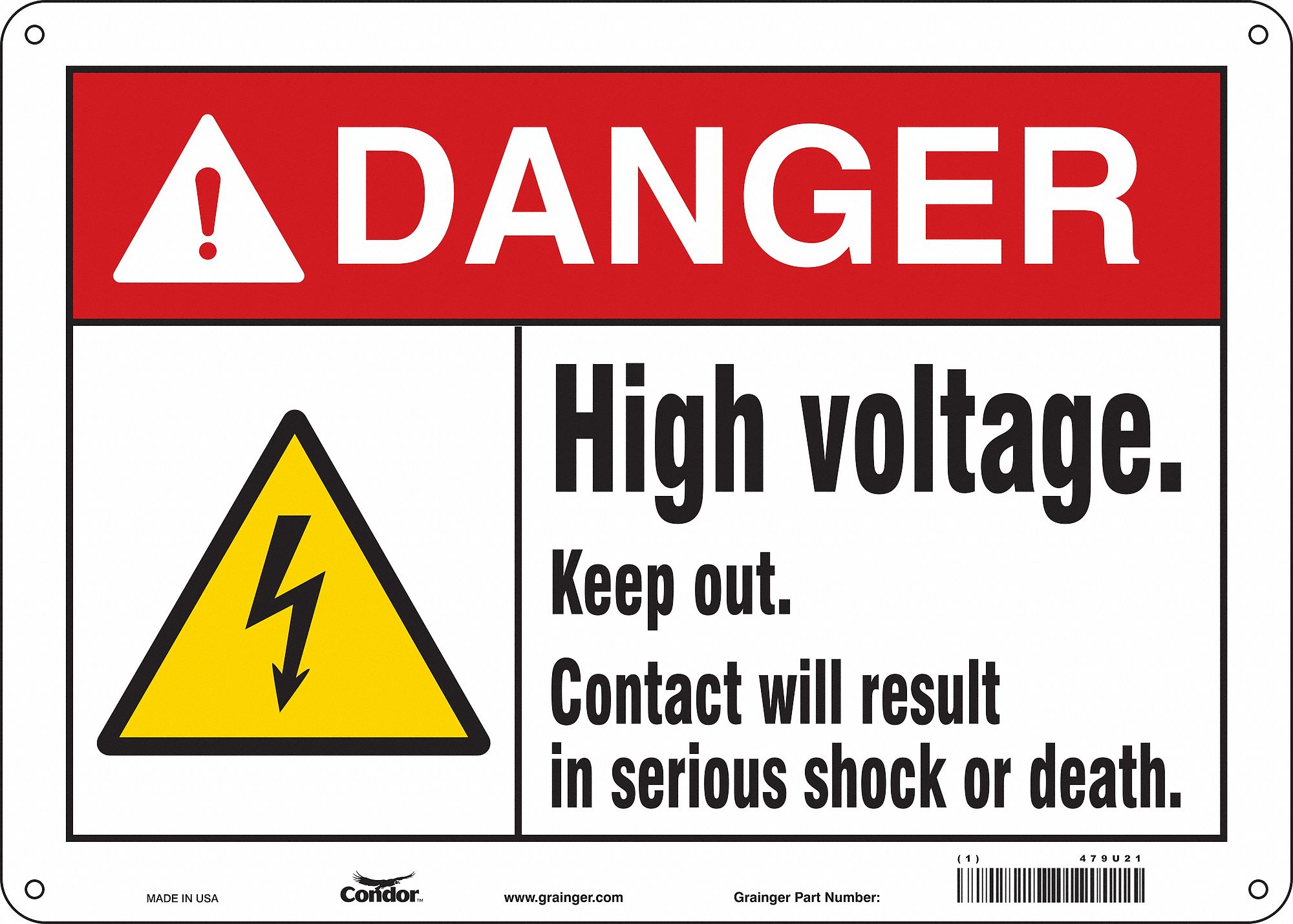 Safety Sign: Aluminum, Mounting Holes Sign Mounting, 10 in x 14 in Nominal Sign Size, 0.032 in Thick