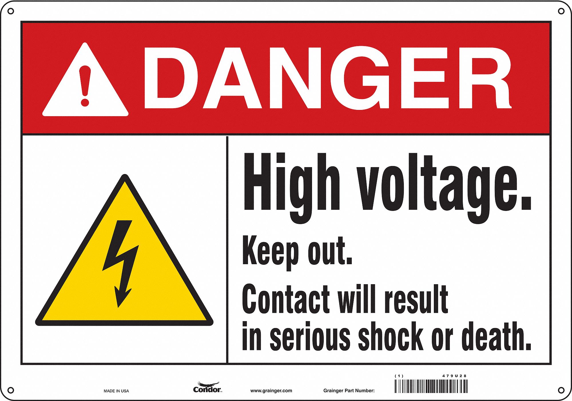 Safety Sign: Polyethylene, Mounting Holes Sign Mounting, 14 in x 20 in Nominal Sign Size, Danger