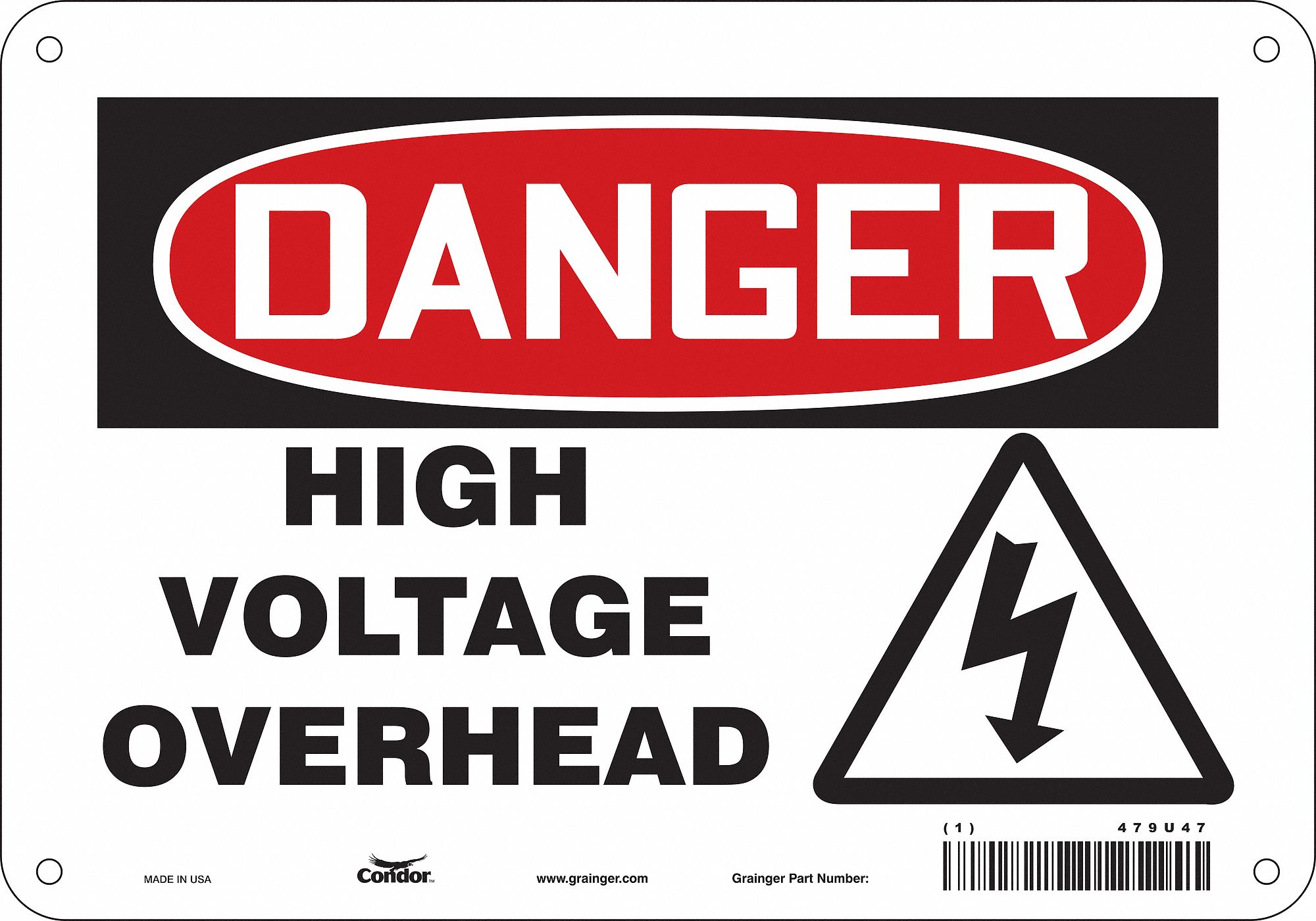 Safety Sign: Polyethylene, Mounting Holes Sign Mounting, 7 in x 10 in Nominal Sign Size, Danger