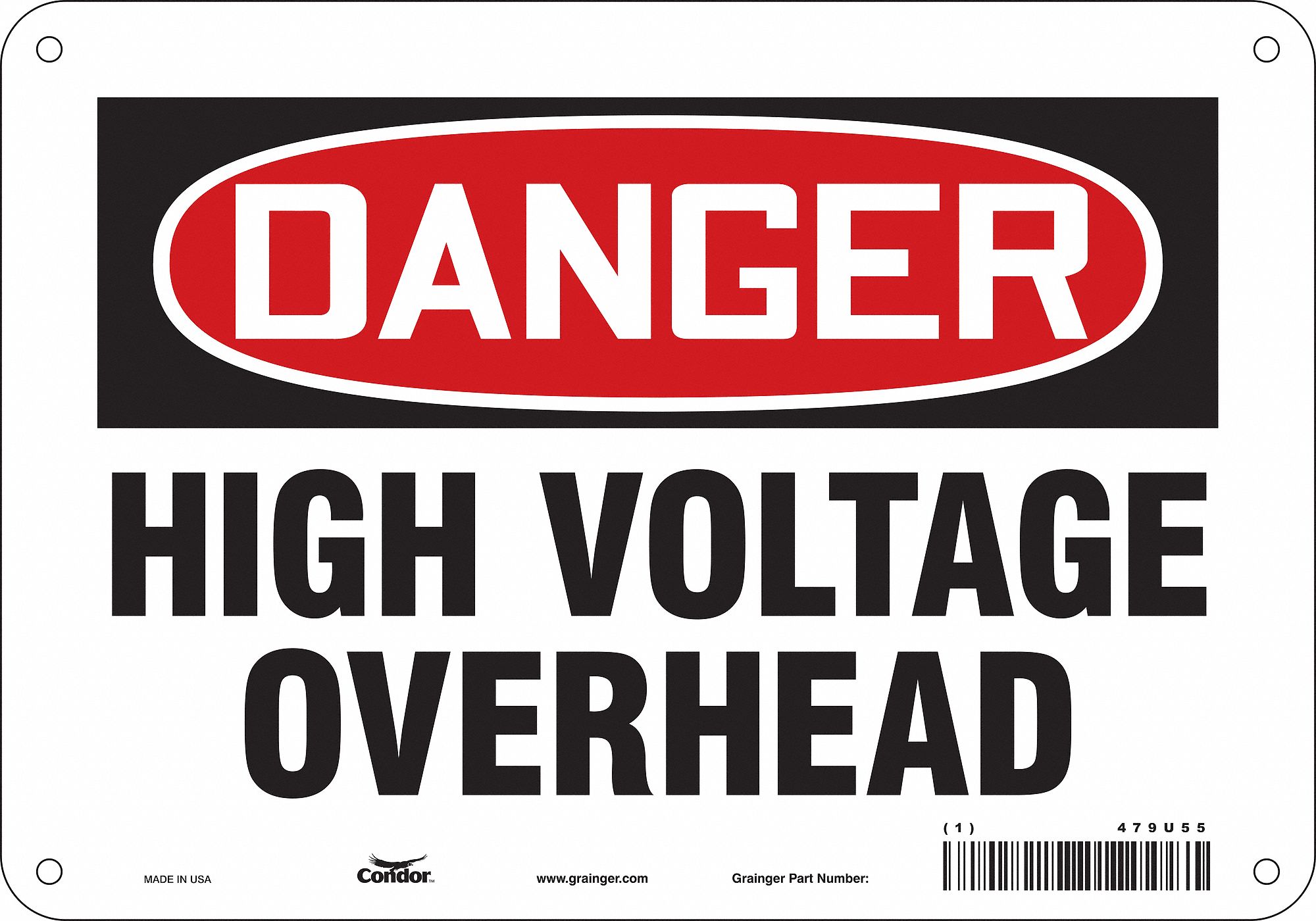 Safety Sign: Polyethylene, Mounting Holes Sign Mounting, 7 in x 10 in Nominal Sign Size, Danger