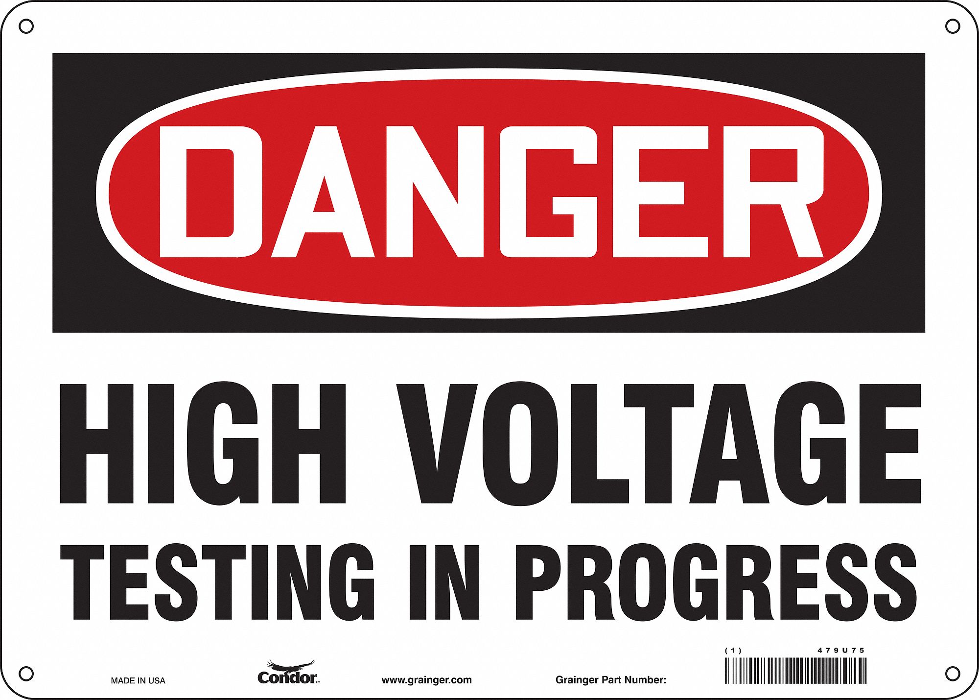 CONDOR Safety Sign, Sign Format Traditional OSHA, High Voltage Testing